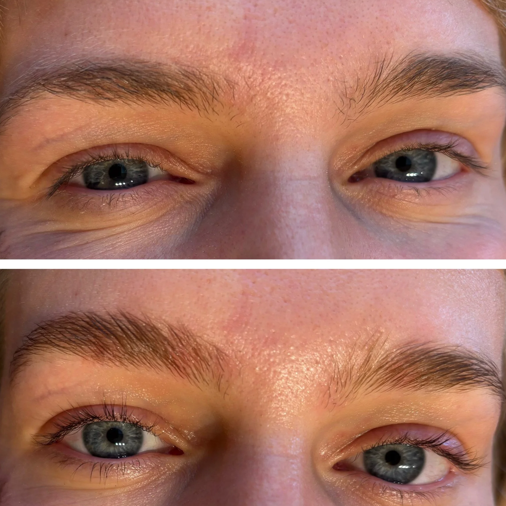 Before and after a client's lash lift.