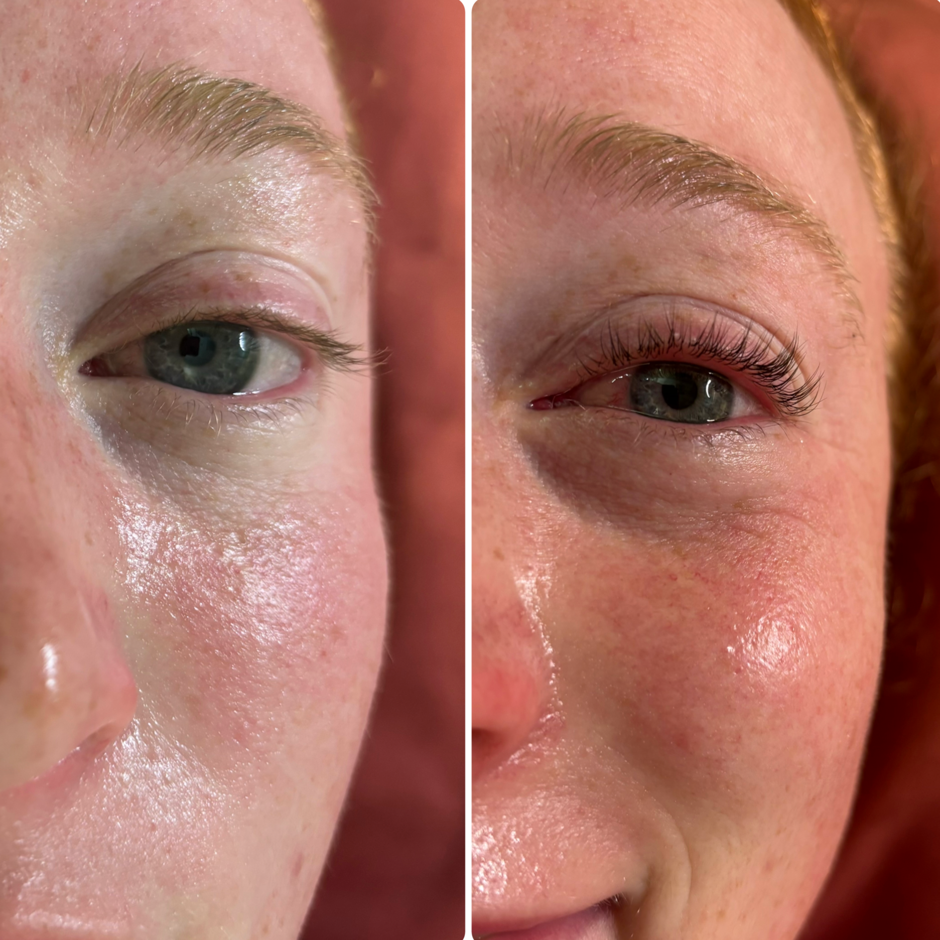 Before and after a client's lash lift and brow treatment