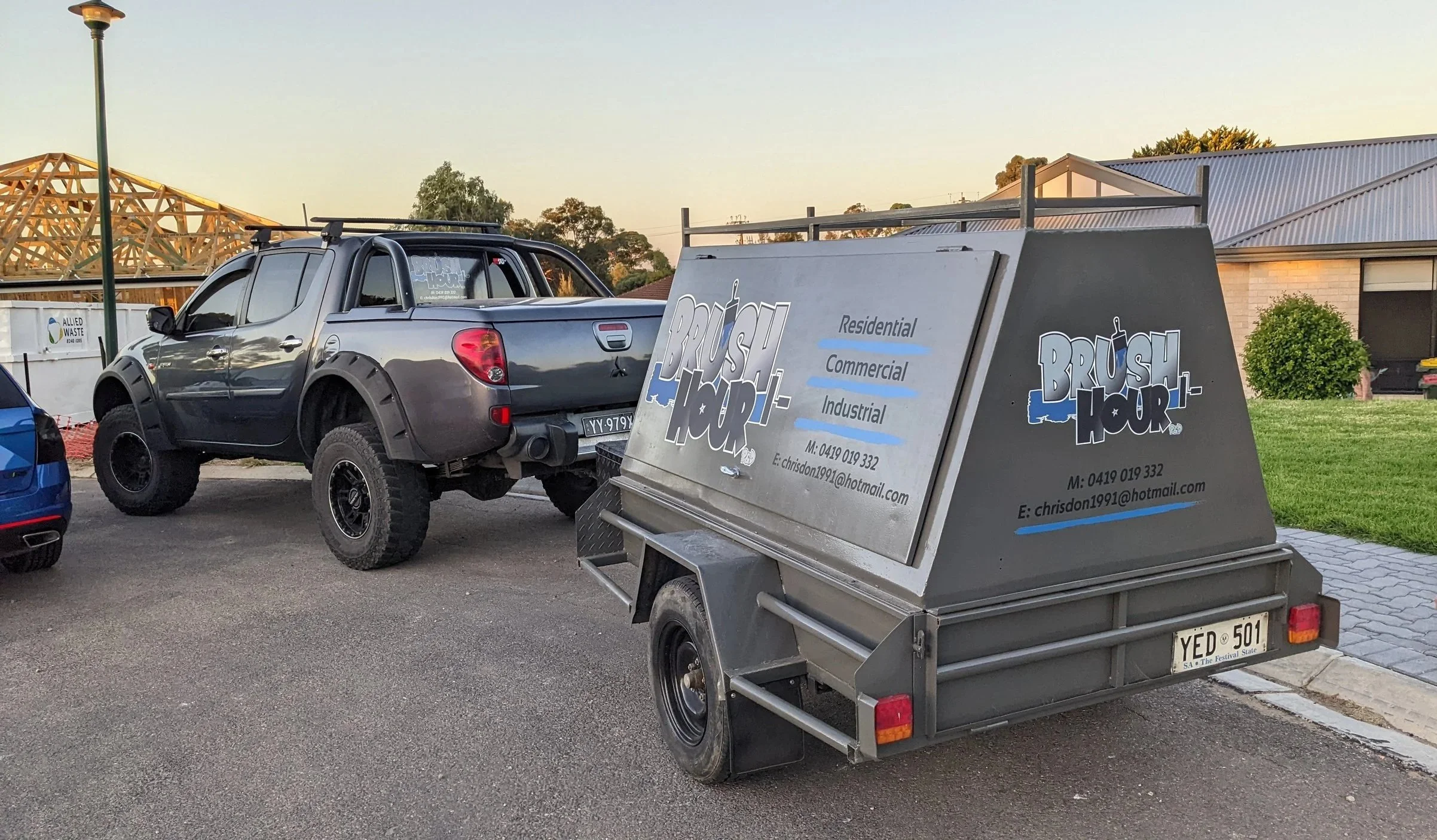 Digital printed logos, computer cut lettering tradie trailer and rear window one way vision film