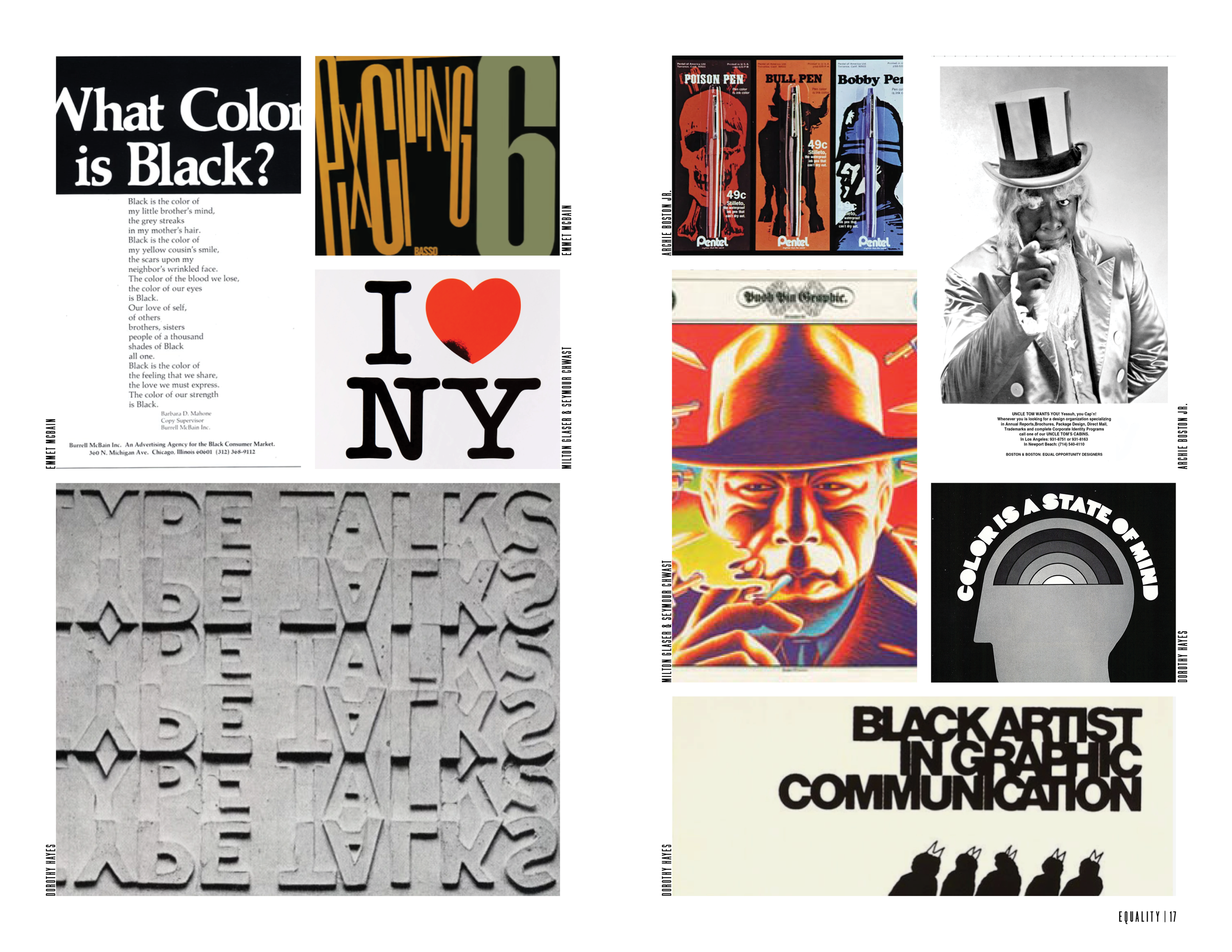 Collage of various posters and artwork related to Black artists, culture, and social messages, including images of protest signs, portraits, and graphic design celebrating Black identity and expression.