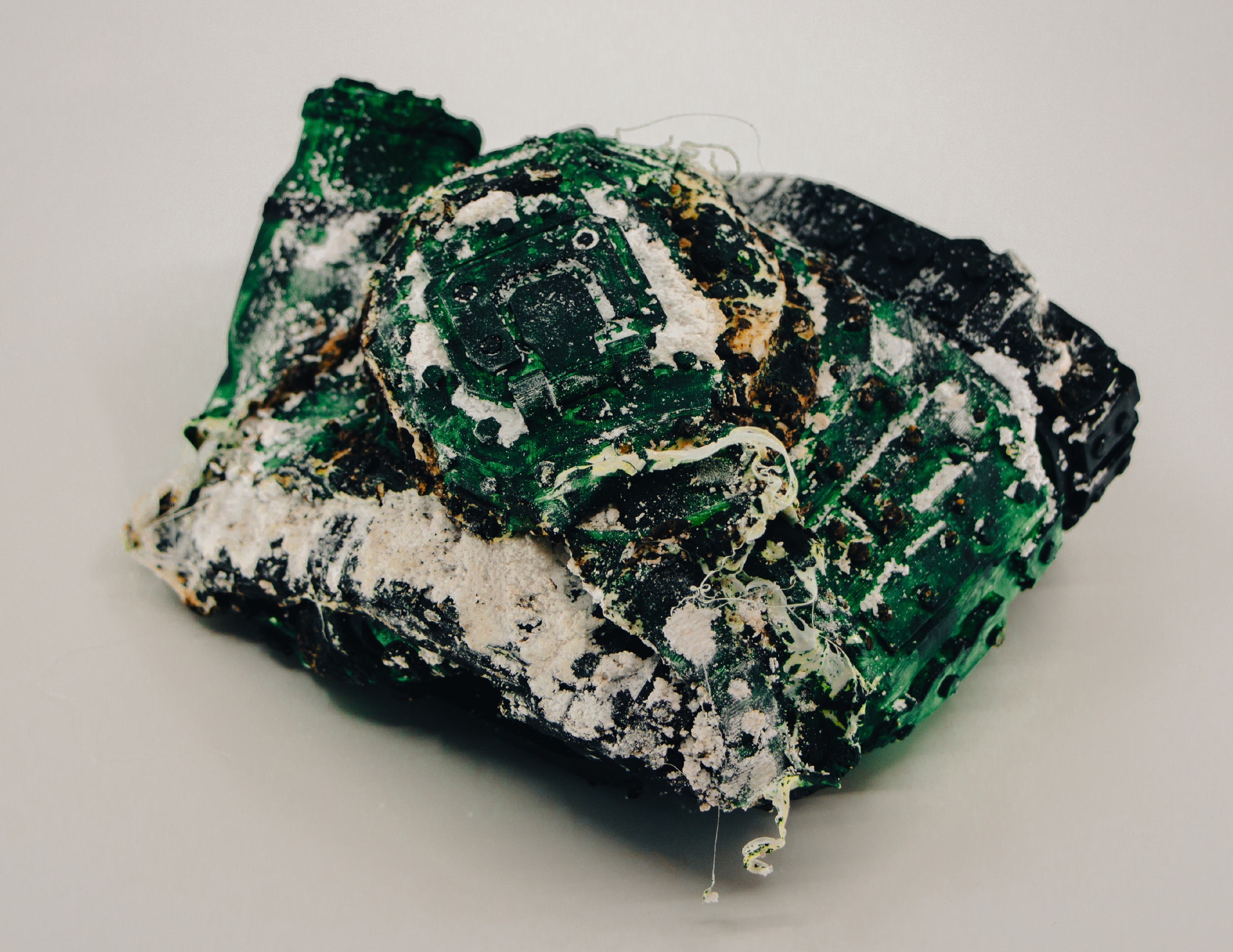 The tank sculpture after being burned.