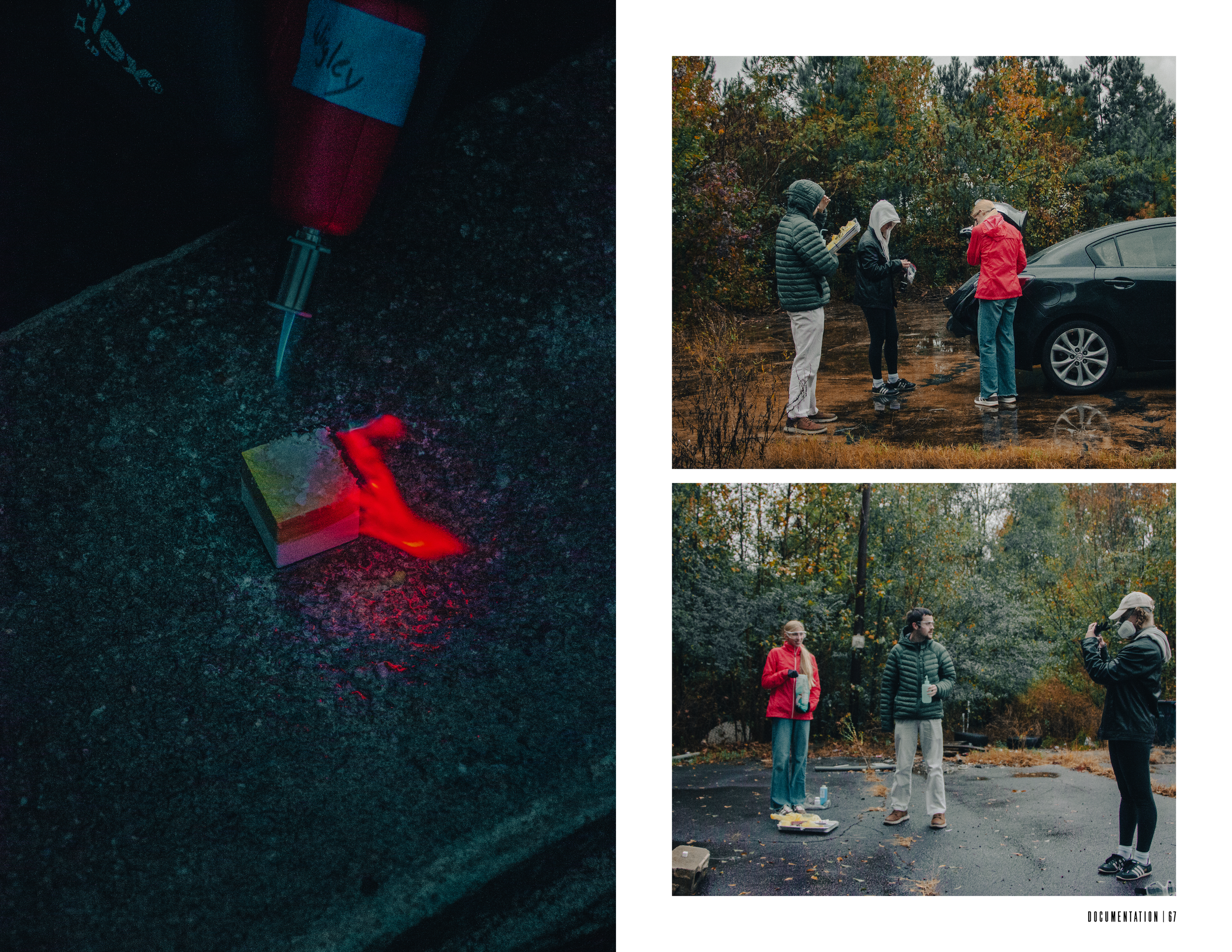 Close-up of a test burn creating a red flame.