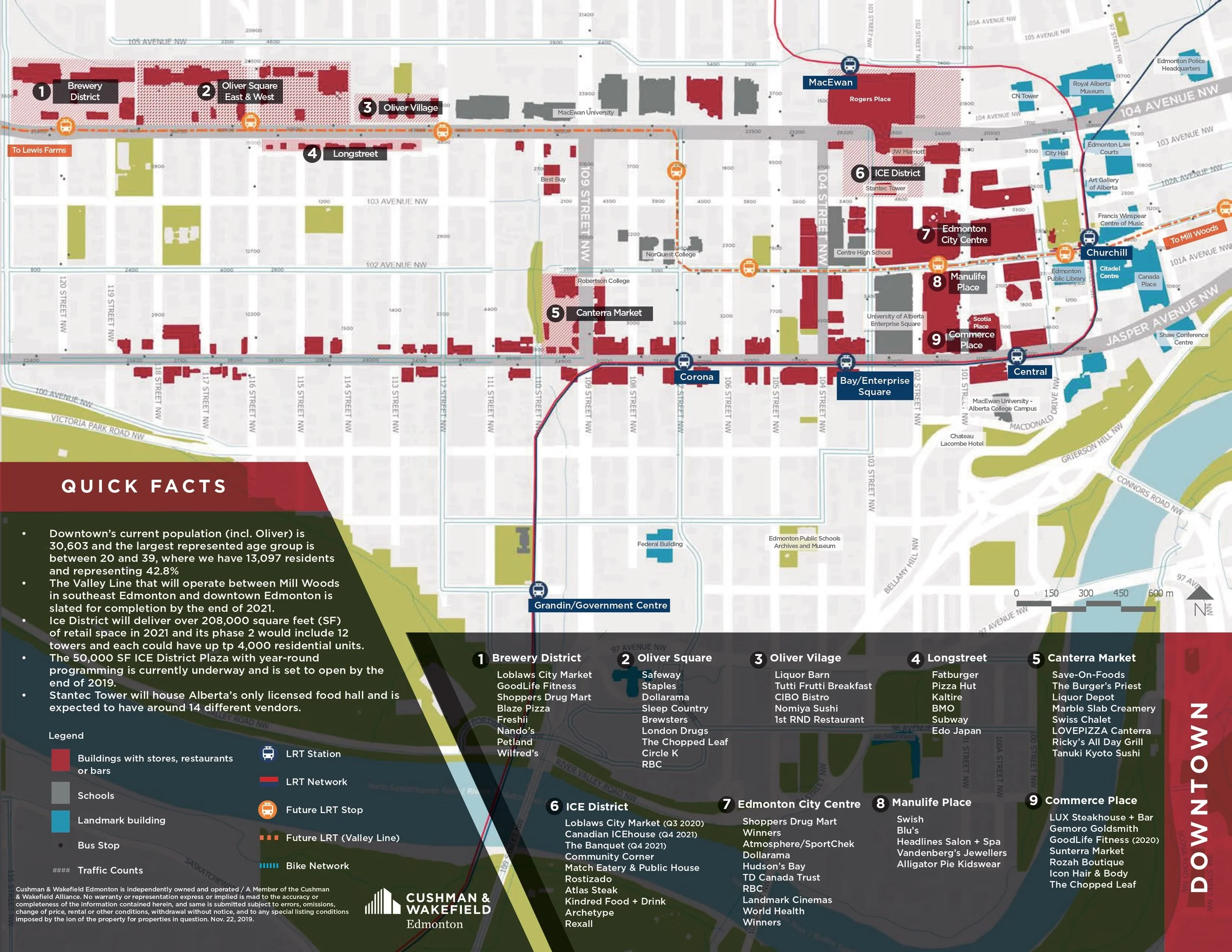 Retail Slip-In Map (Downtown Edmonton) | A quick-reference insert highlighting key retail and lifestyle destinations, helping sales teams orient out-of-town clients and support location-based conversations.