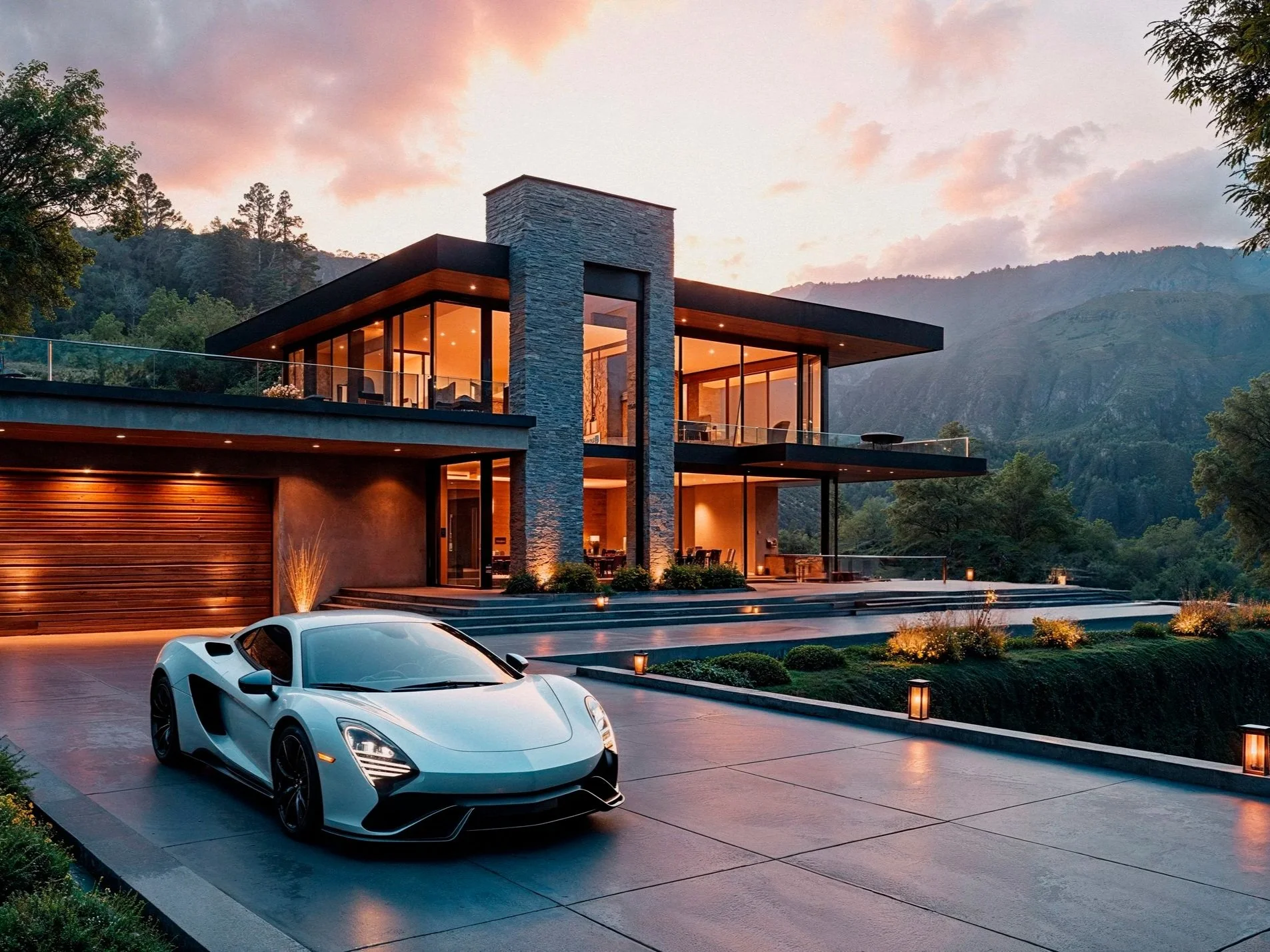 Modern home and vehicle representing personal insurance coverage