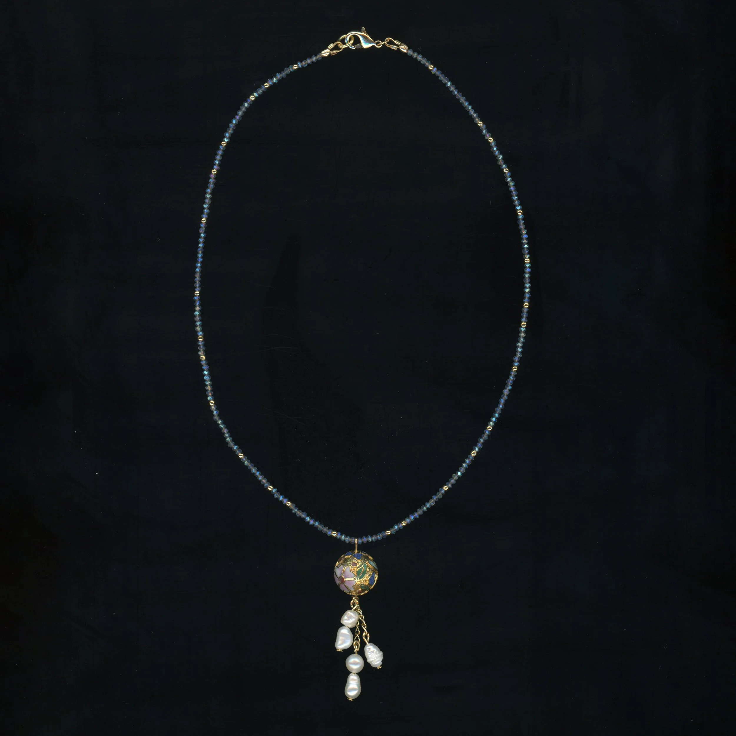 Cloisonné Ball Pendant - Czech Crystal & Gold Accents