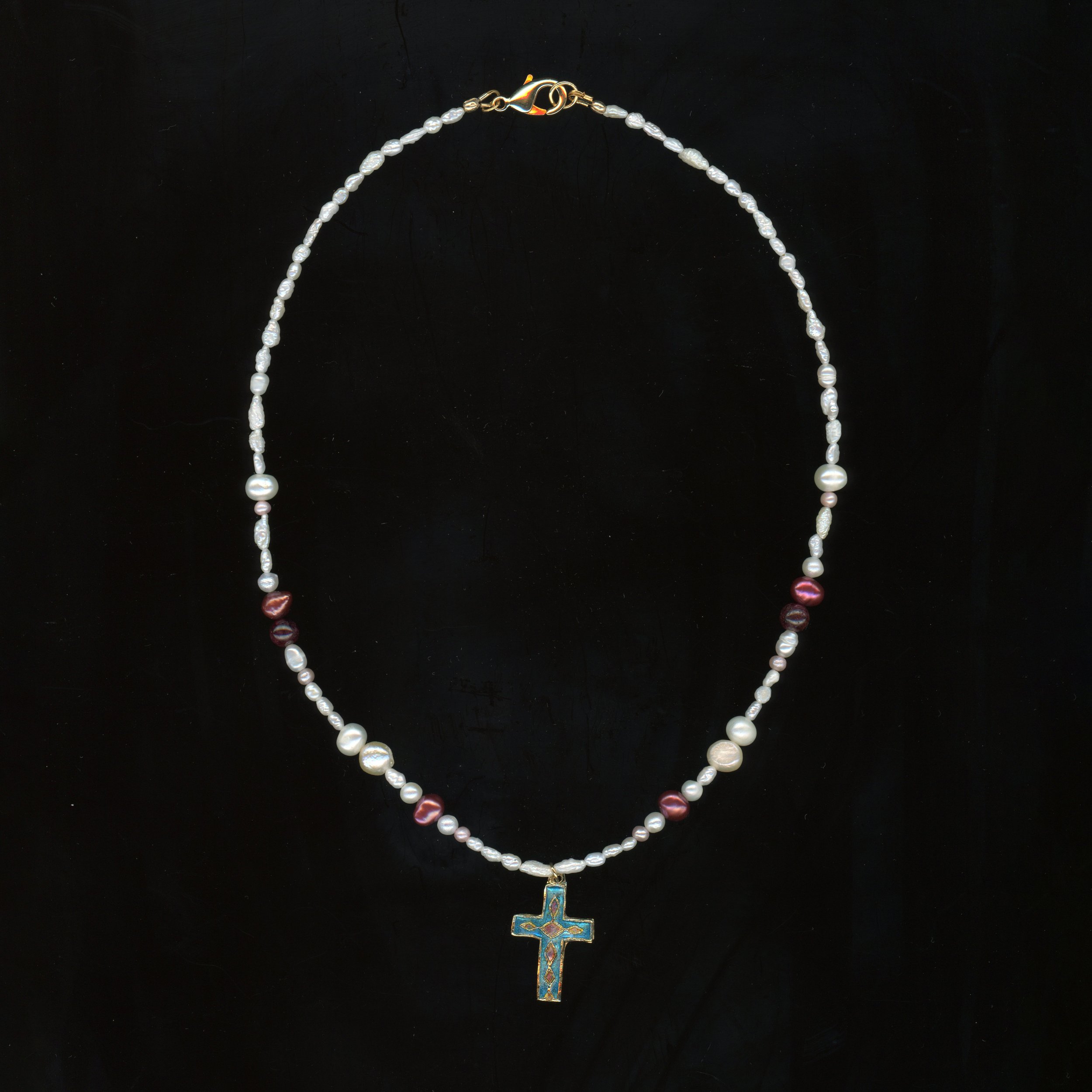 Cloisonné Cross - Freshwater Pearl