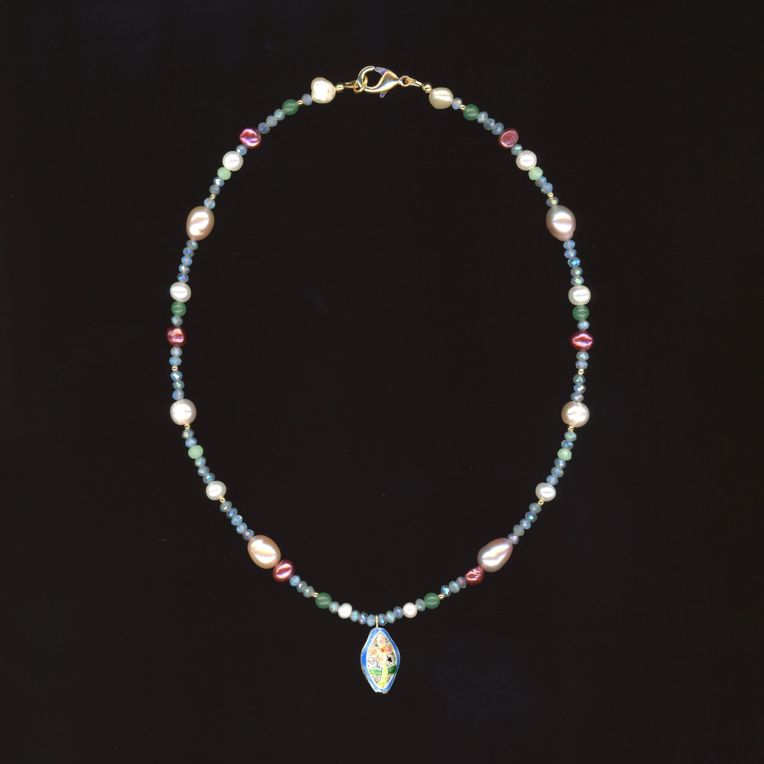 Cloisonné Flower Pendant - Czech Crystal