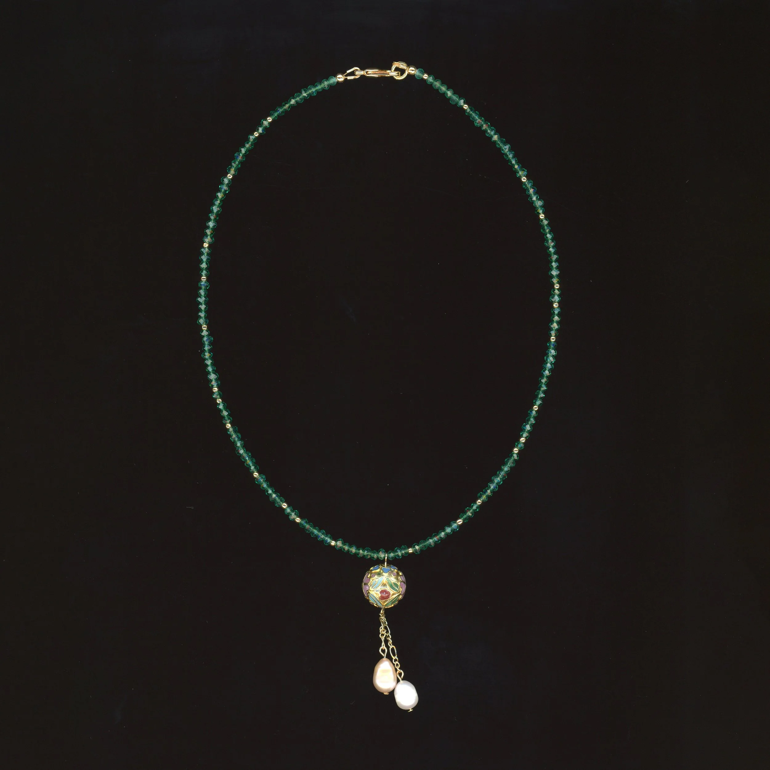 Cloisonné Ball Pendant - Green Czech Crystal