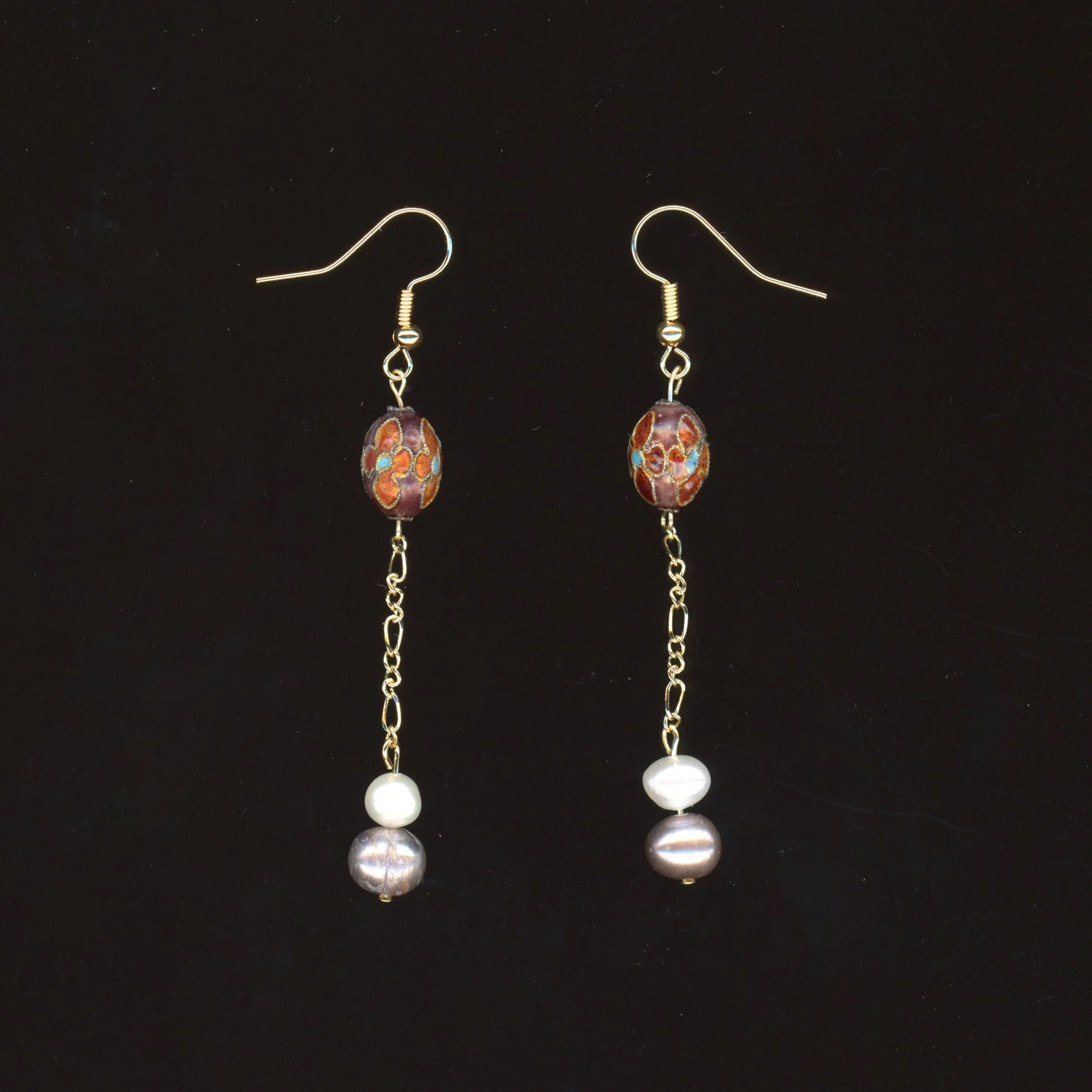 Cloisonné Bead - Dangling Freshwater Pearl
