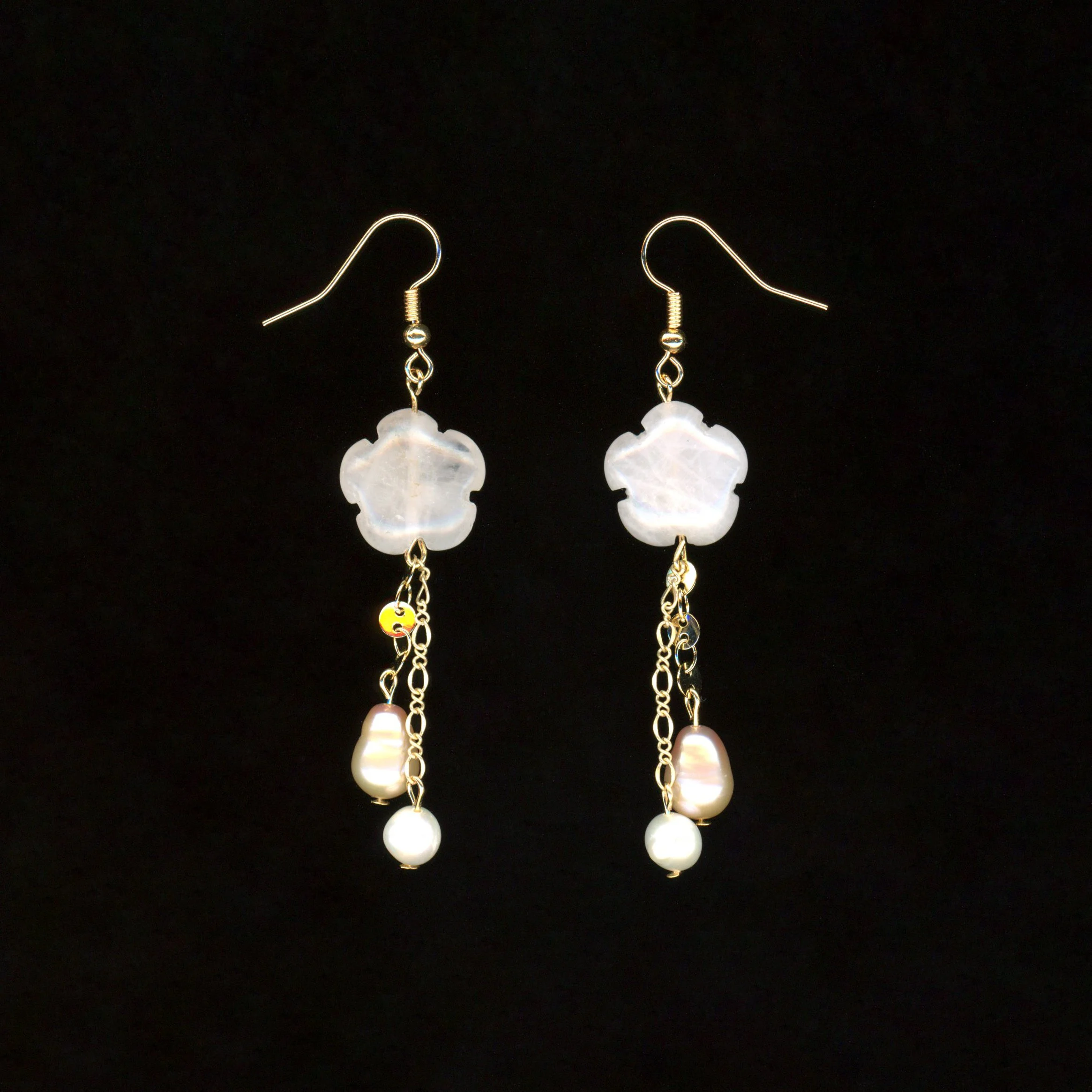 Rose Quartz - Dangling Freshwater Pearls