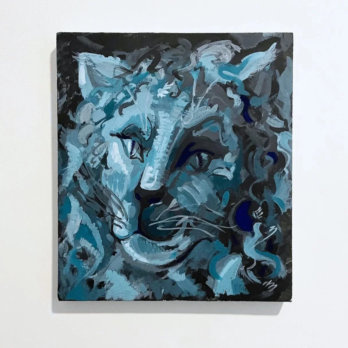 "a not so cowardly lion"
flashe on canvas
15in x 13in 
2024