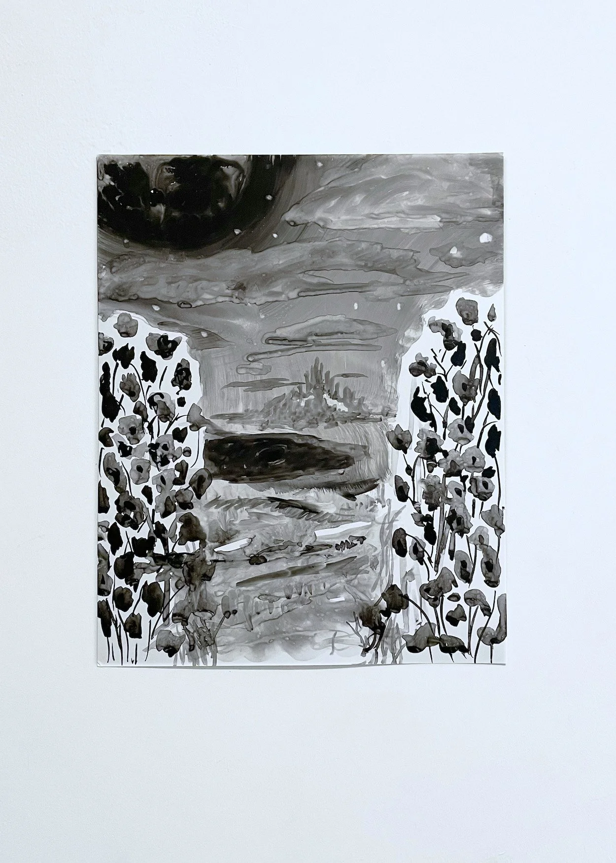 "nature's pause" 
ink on yupo 
11in x 14in 
2024