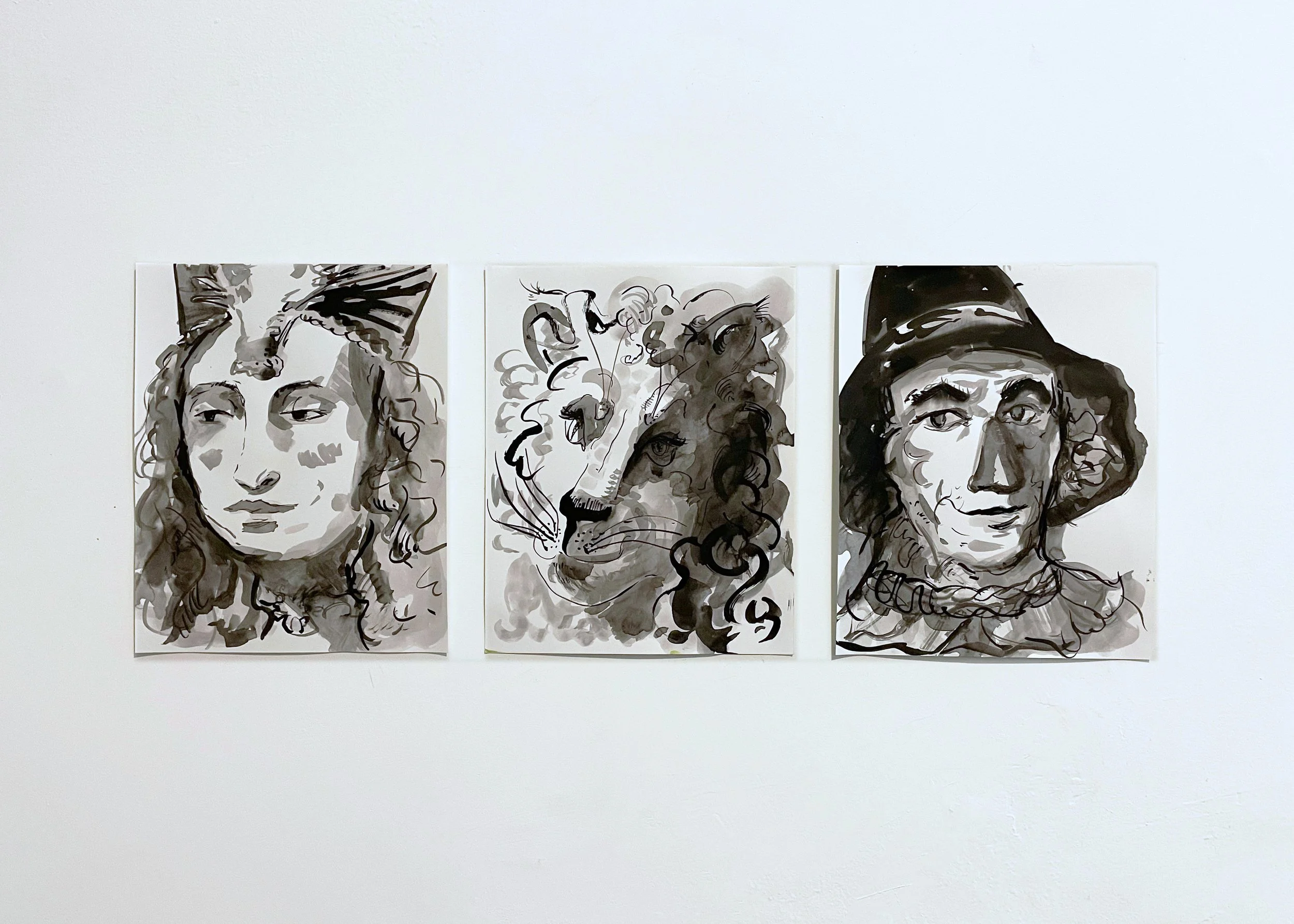 "the witch, the king, and the decoy" 
ink on paper 
8in x 10in 
2024