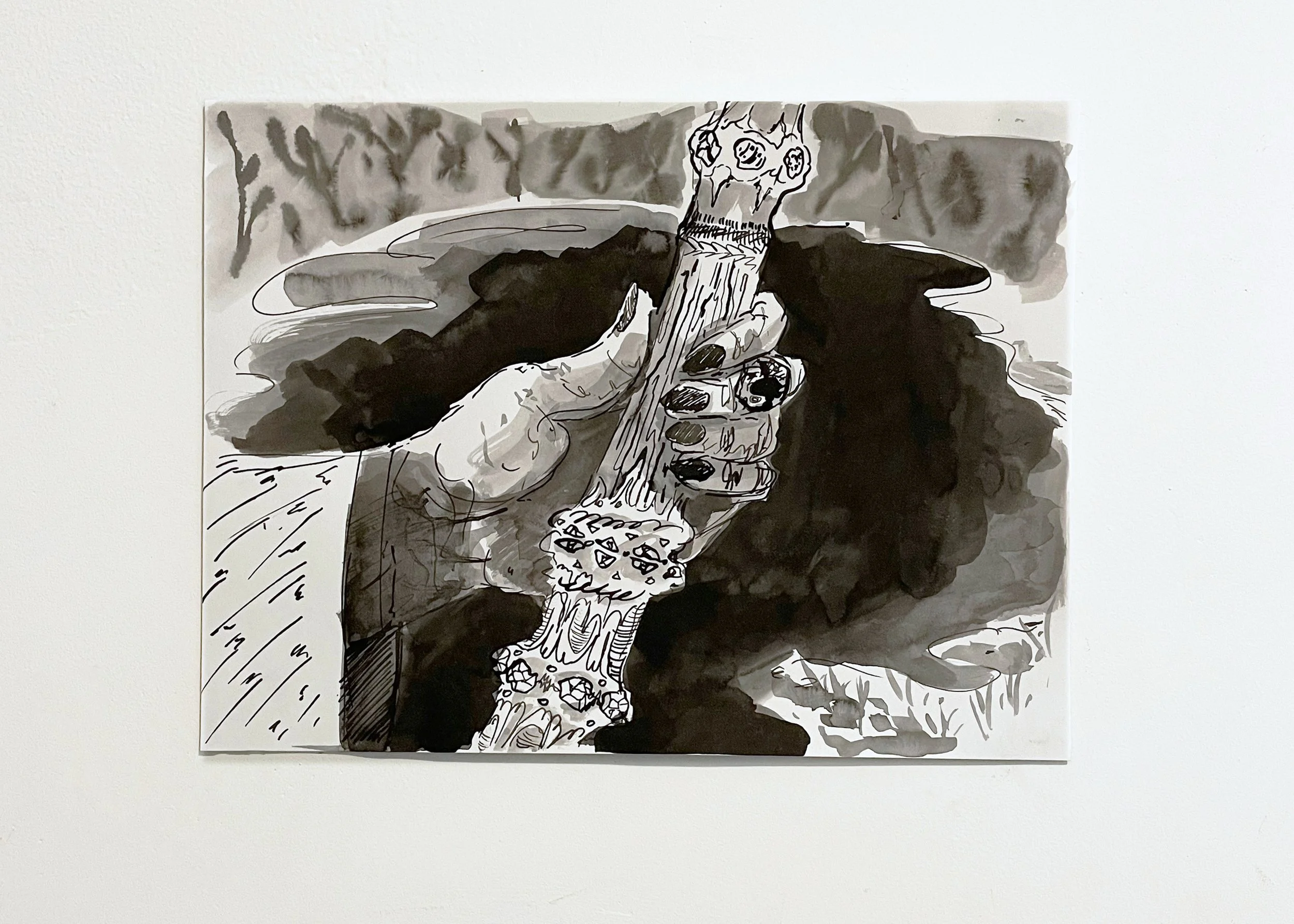 "the black lagoon: the meeting of the witch and the goose"
ink on paper
8in x10in 
2024