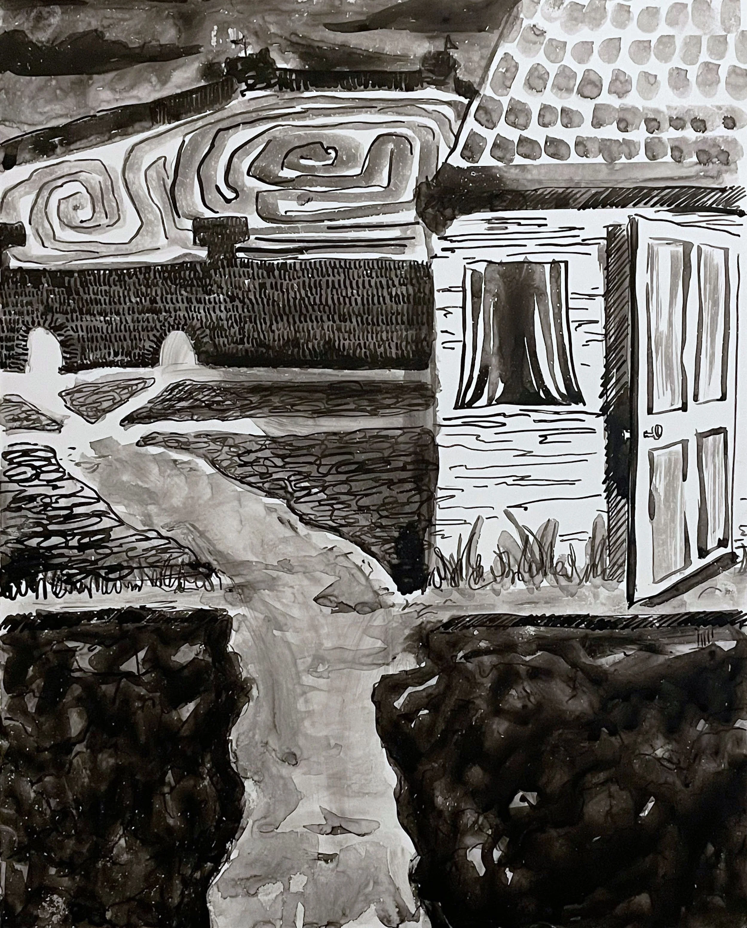 "the countryside's third meaning"
ink on yupo 
11in x 14in 
2024