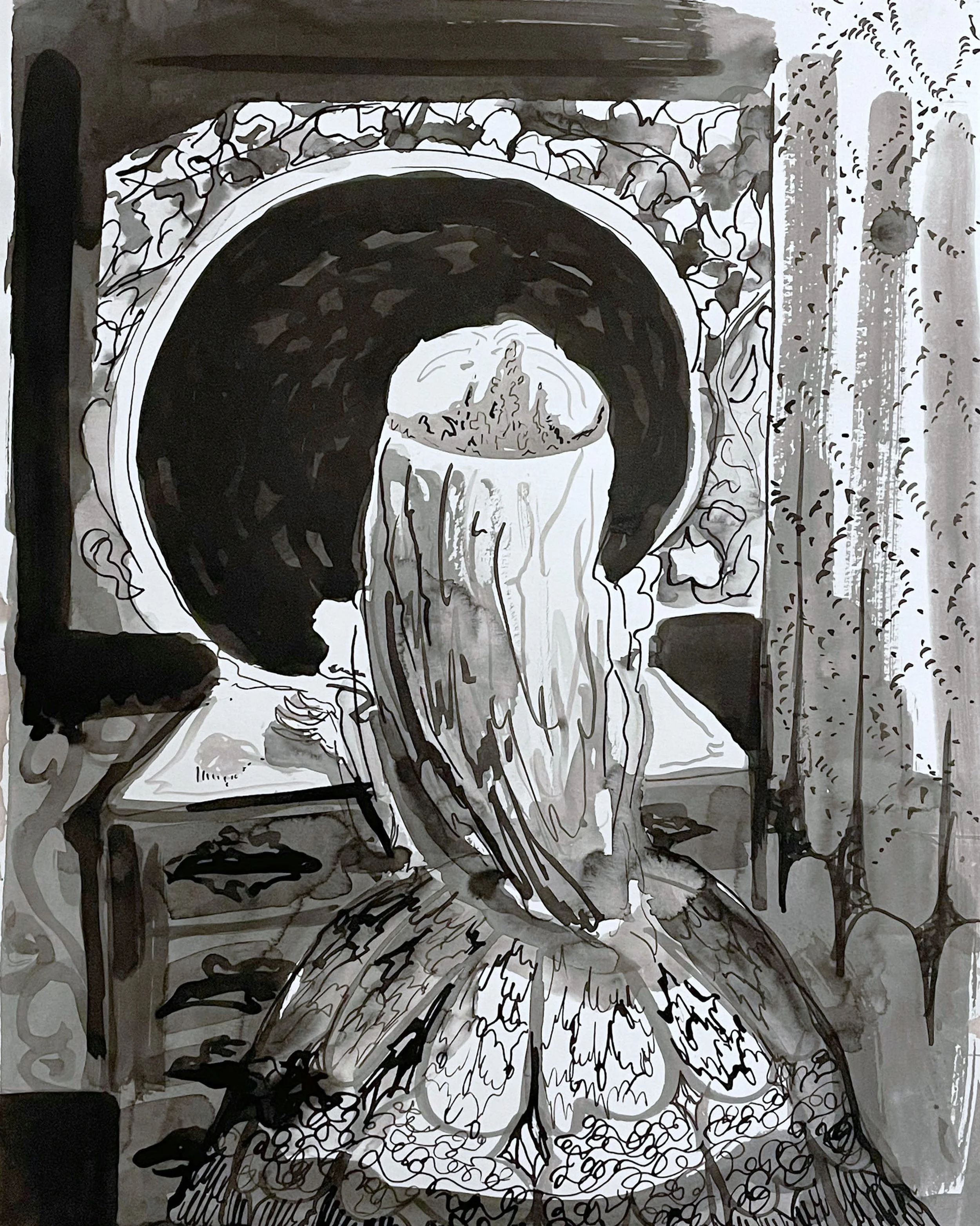 "Morandi's mirror" 
ink on paper 
11in x 14in 
2024