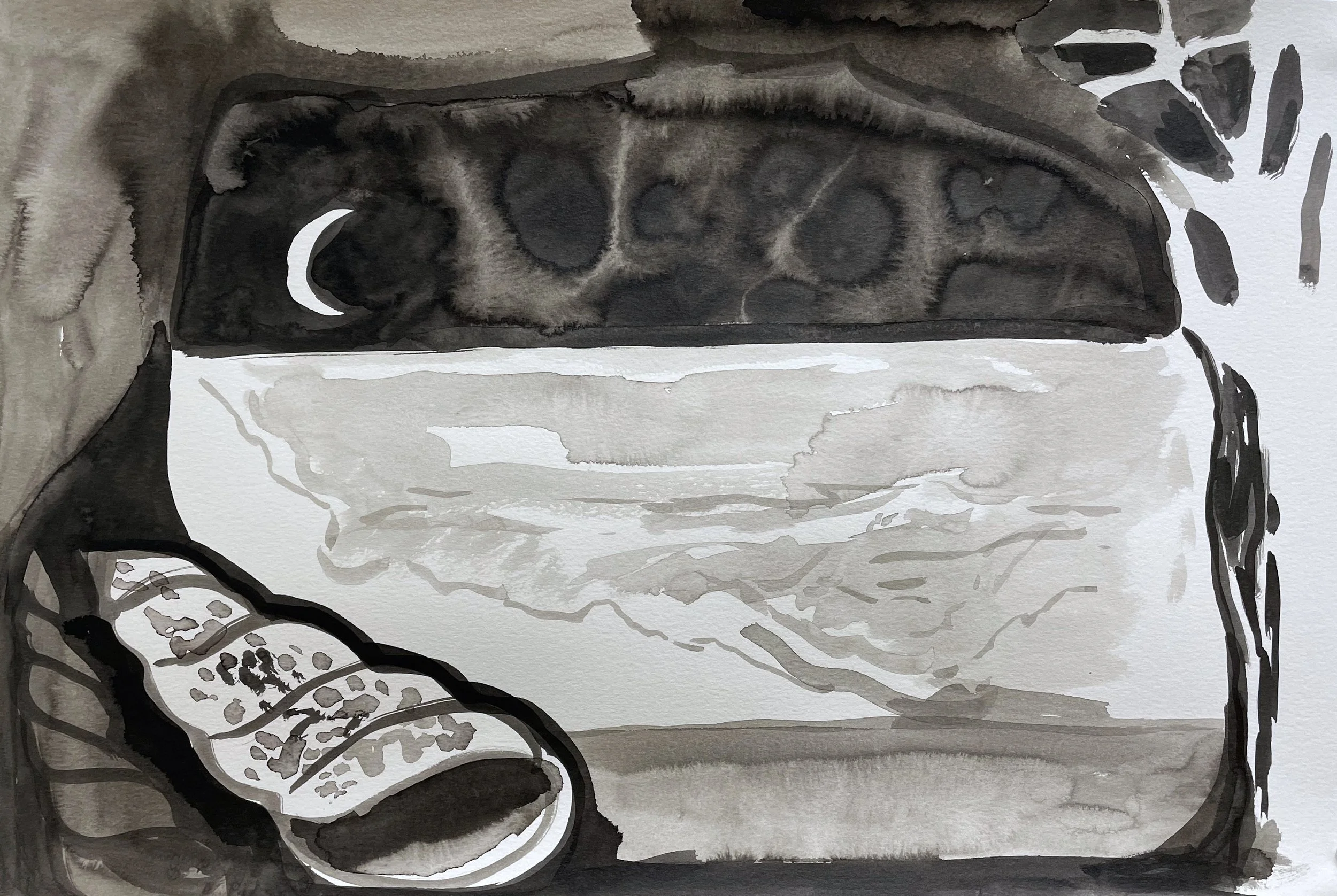 "a quiet shore" 
ink on paper
12in x18in 
2023