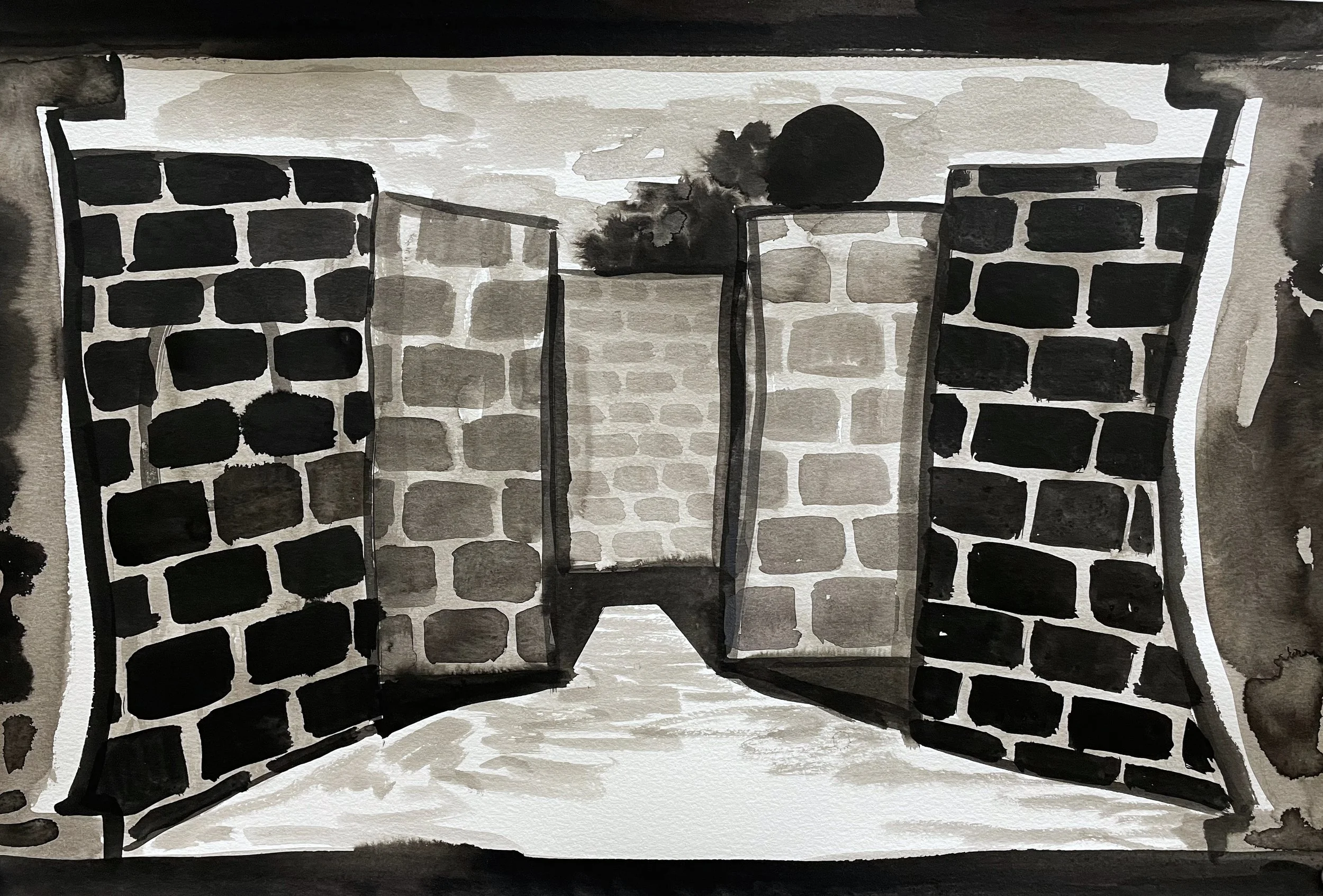 "within the labyrinth"
ink on paper
12in x18in 
2023