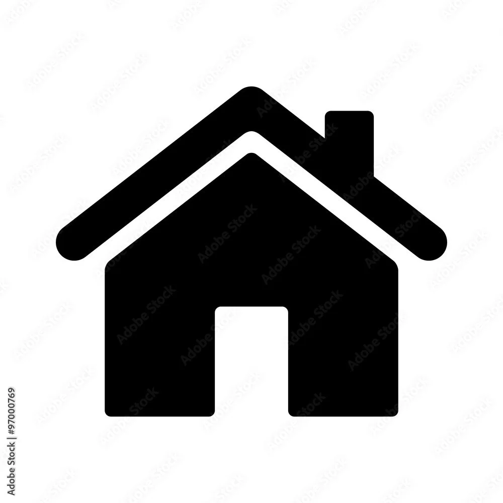 Black house icon with a chimney on a white background.