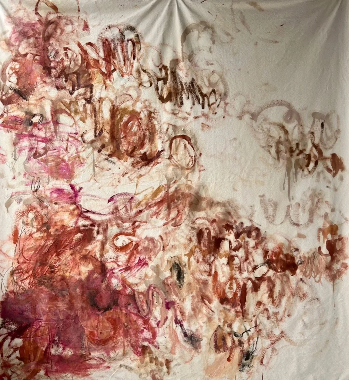 Chicken Scratches 1, 91 x 83 inches, oil and flashe and pencil on canvas, 2024