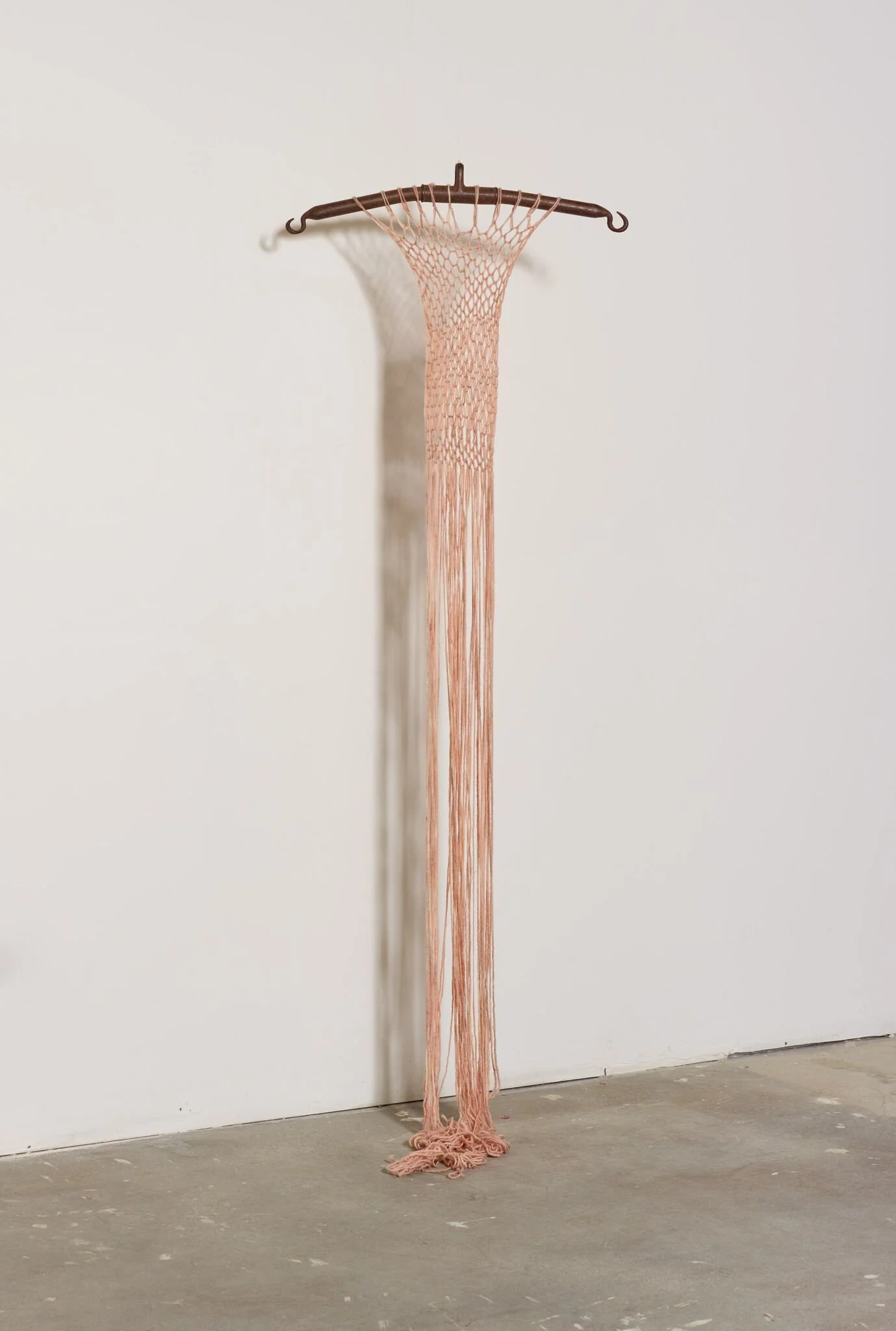The best thing she knew, approx  32 X 90 inches, ,Wool and merino and found vintage meat hook, 2016