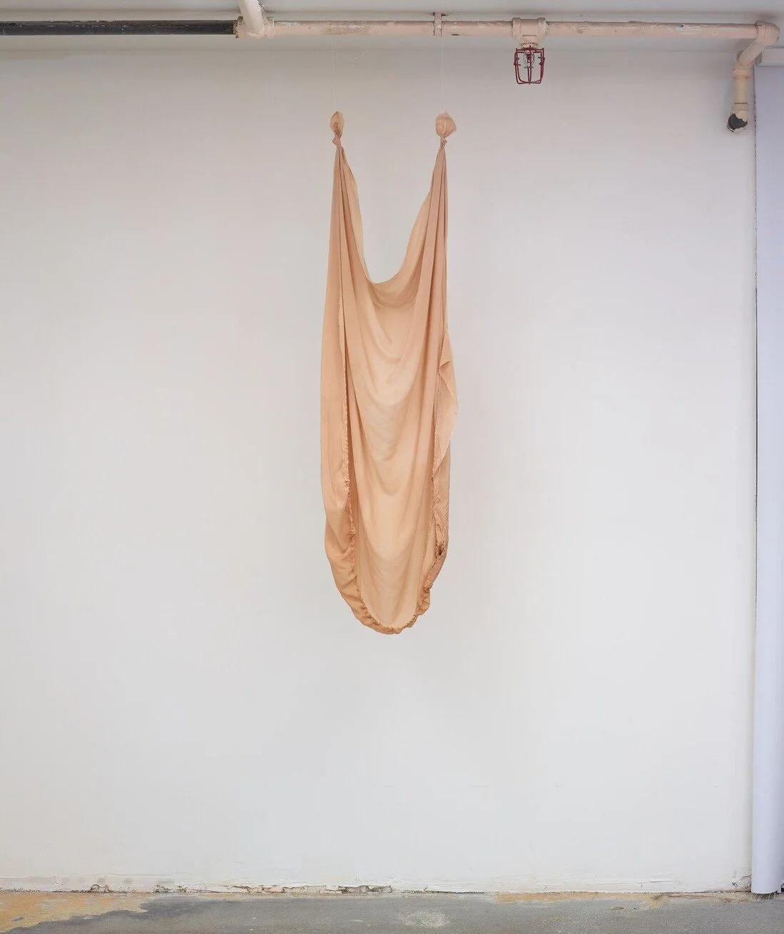 Cradle, Silk and linen thread and coconut oil rubbed stains, Dims approx 14 X 45 inches, 2016.