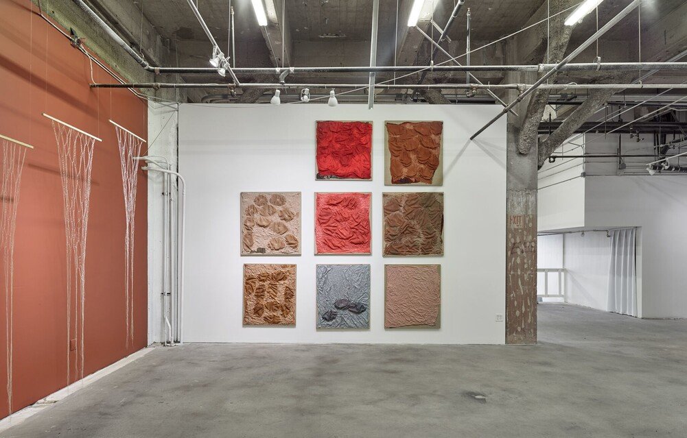 installation shot - the monthlies, with holding patterns to the left