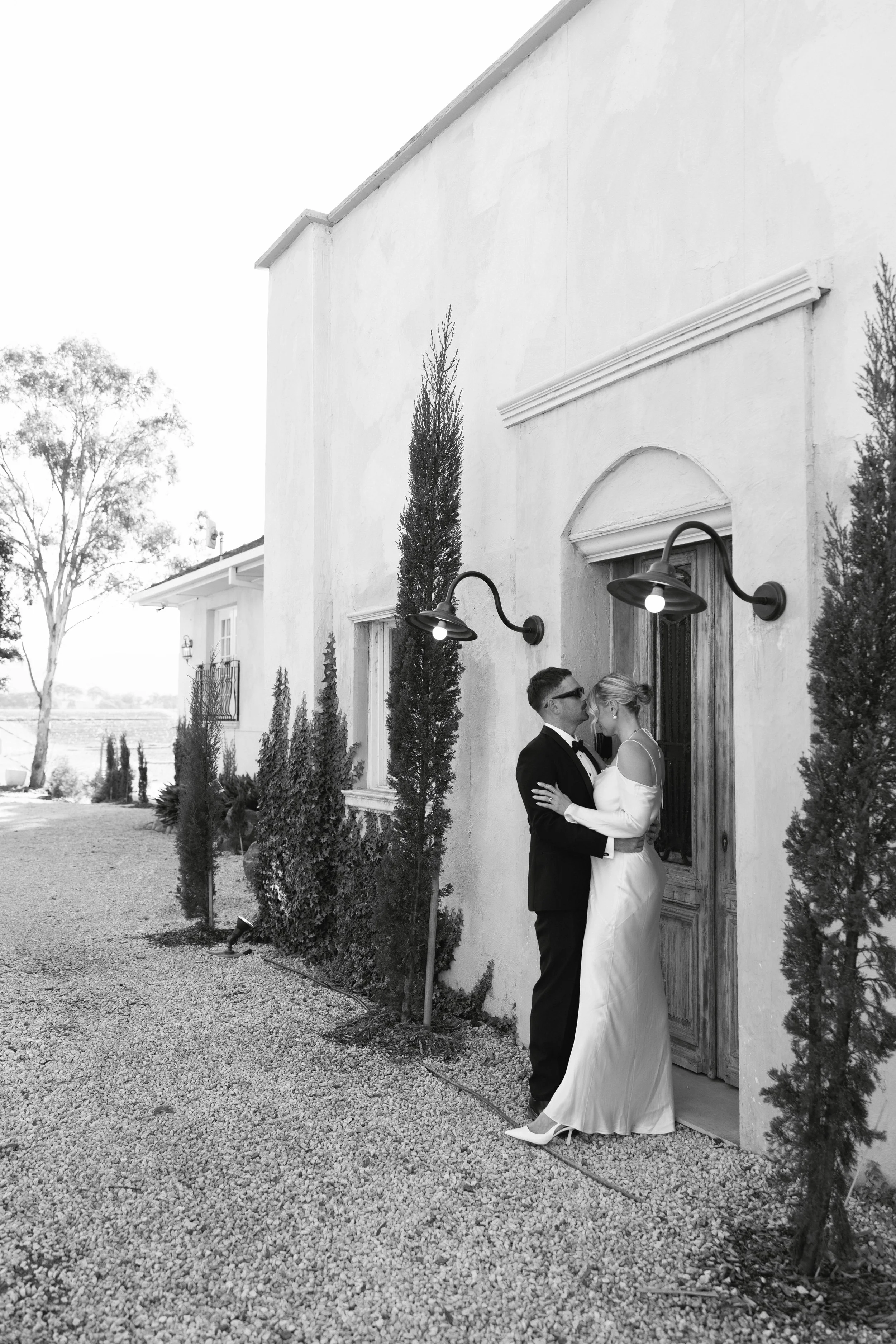 Black and white portrait of bride and groom at Villa Toscana, Hunter Valley