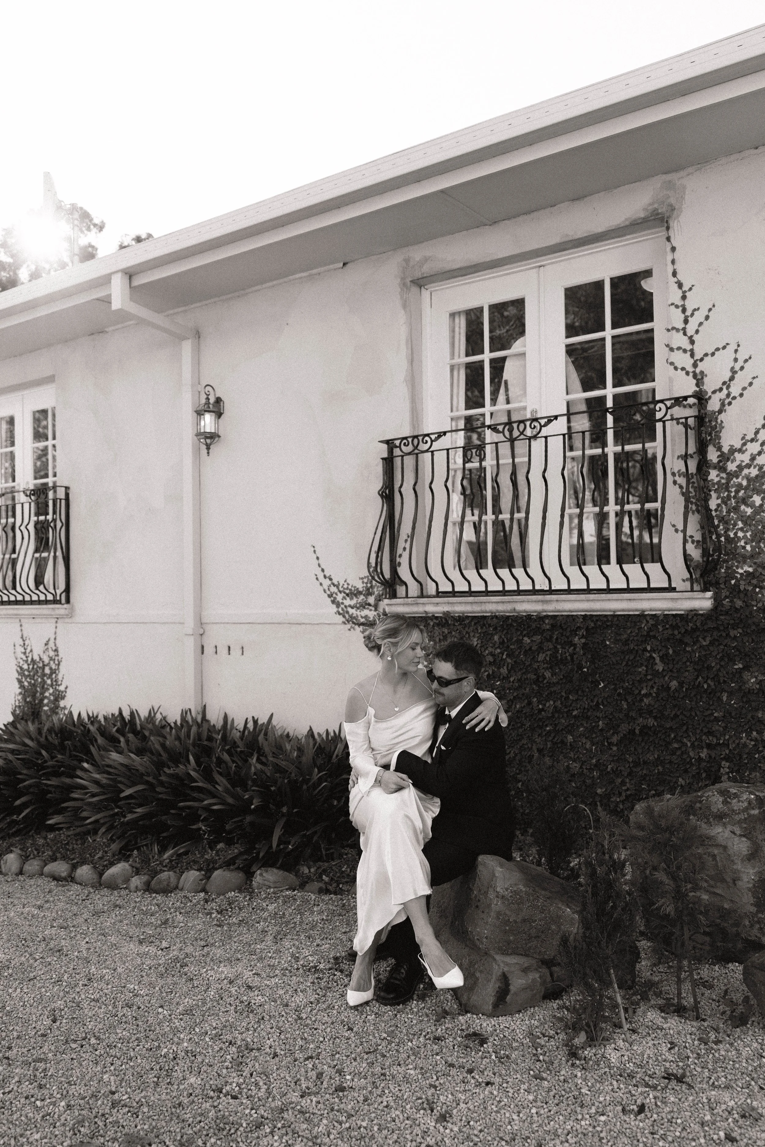 Bride and groom embracing at Villa Toscana, Hunter Valley wedding