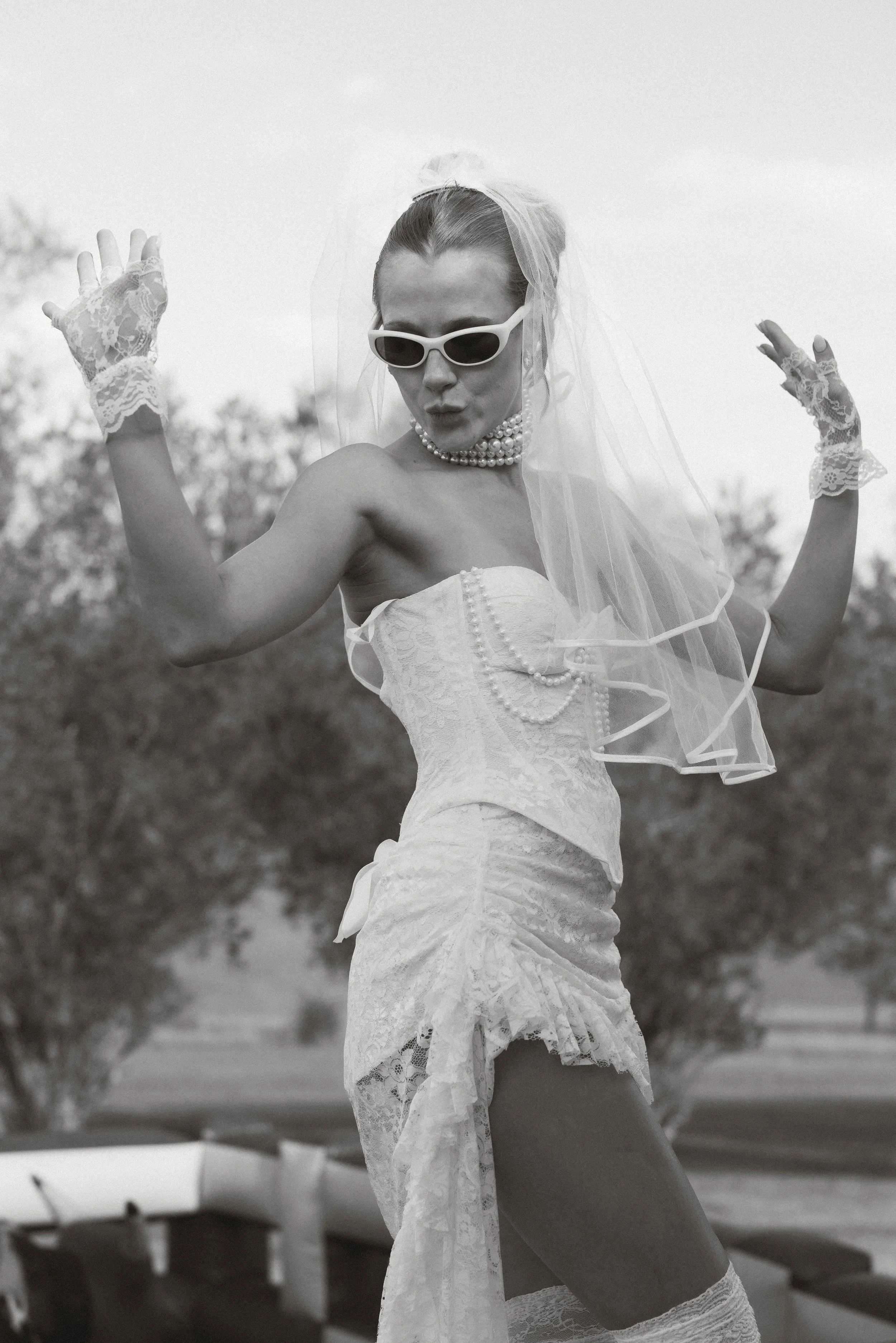 Bride in lace gloves, pearls and veil, Hunter Valley wedding portrait