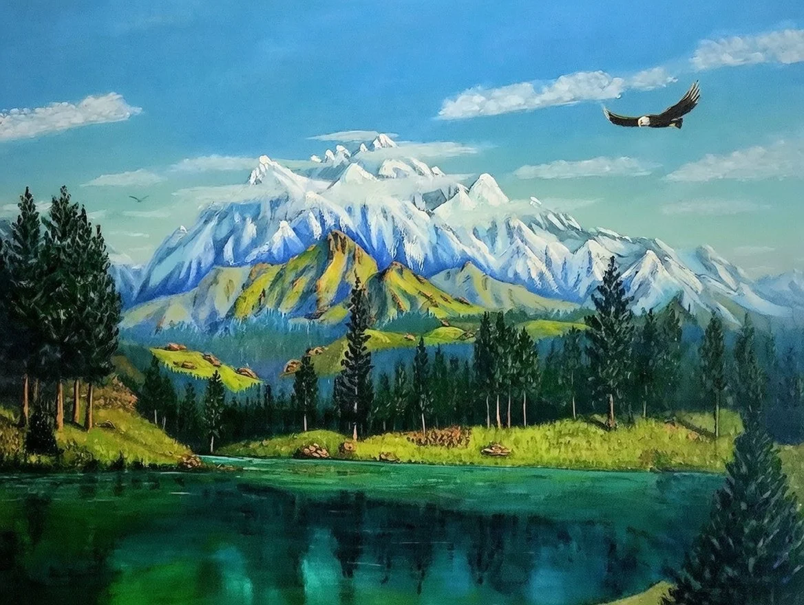 O23.  High Mountain above lake.