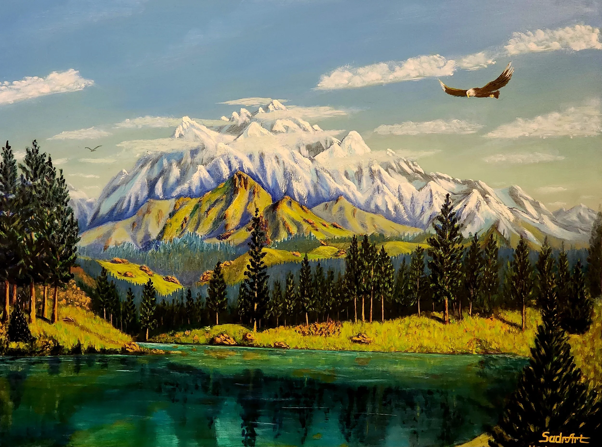 "High Mountain above lake"