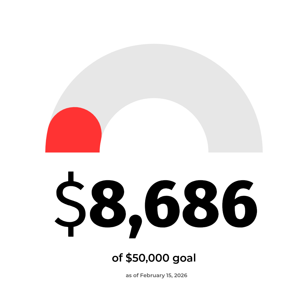 A semi-circular gauge chart with a red section on the left and a gray section on the right, with the needle pointing to the gray area and labeled "as of February 15, 2026."
