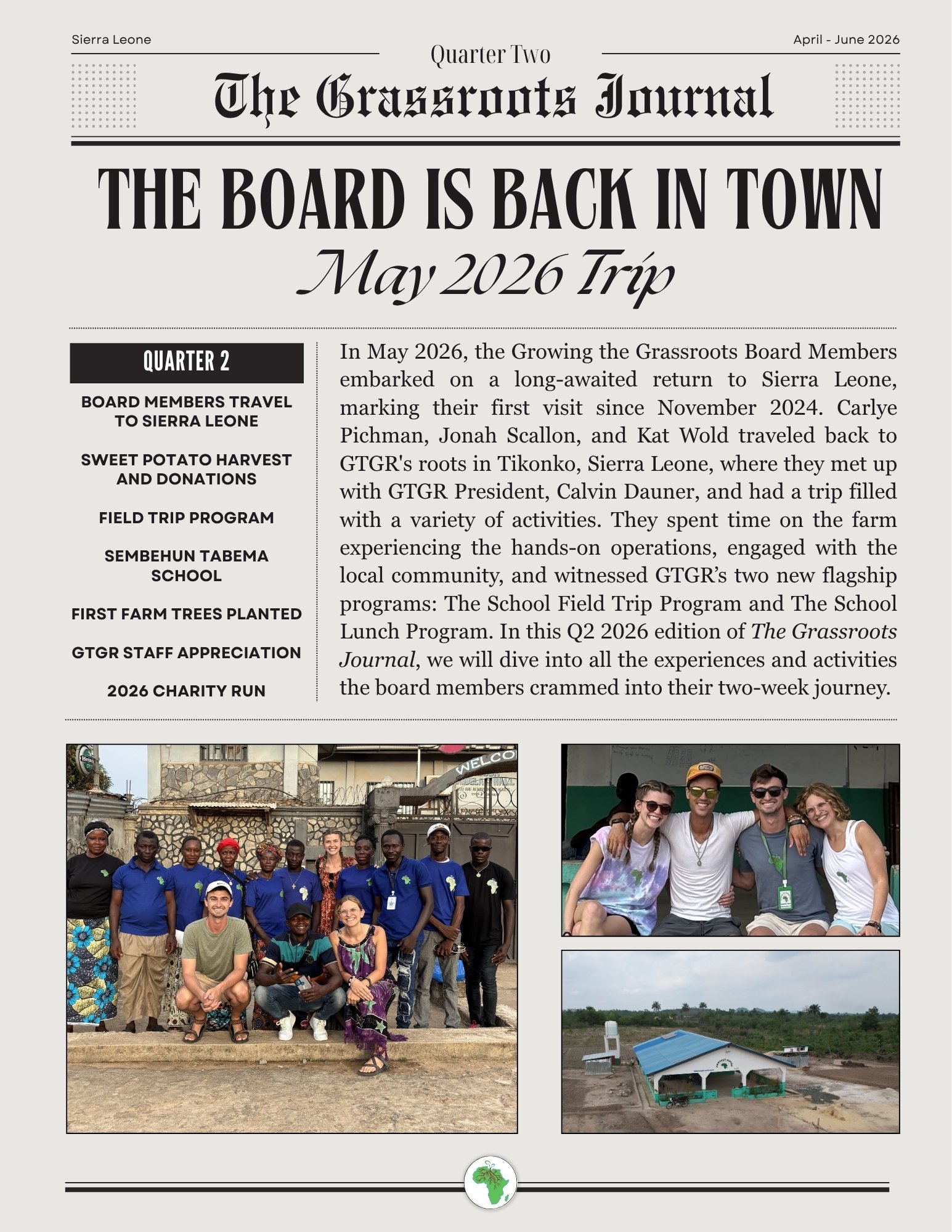 front cover page of the 2026 Quarter 2 Newsletter: The Grassroots Journal