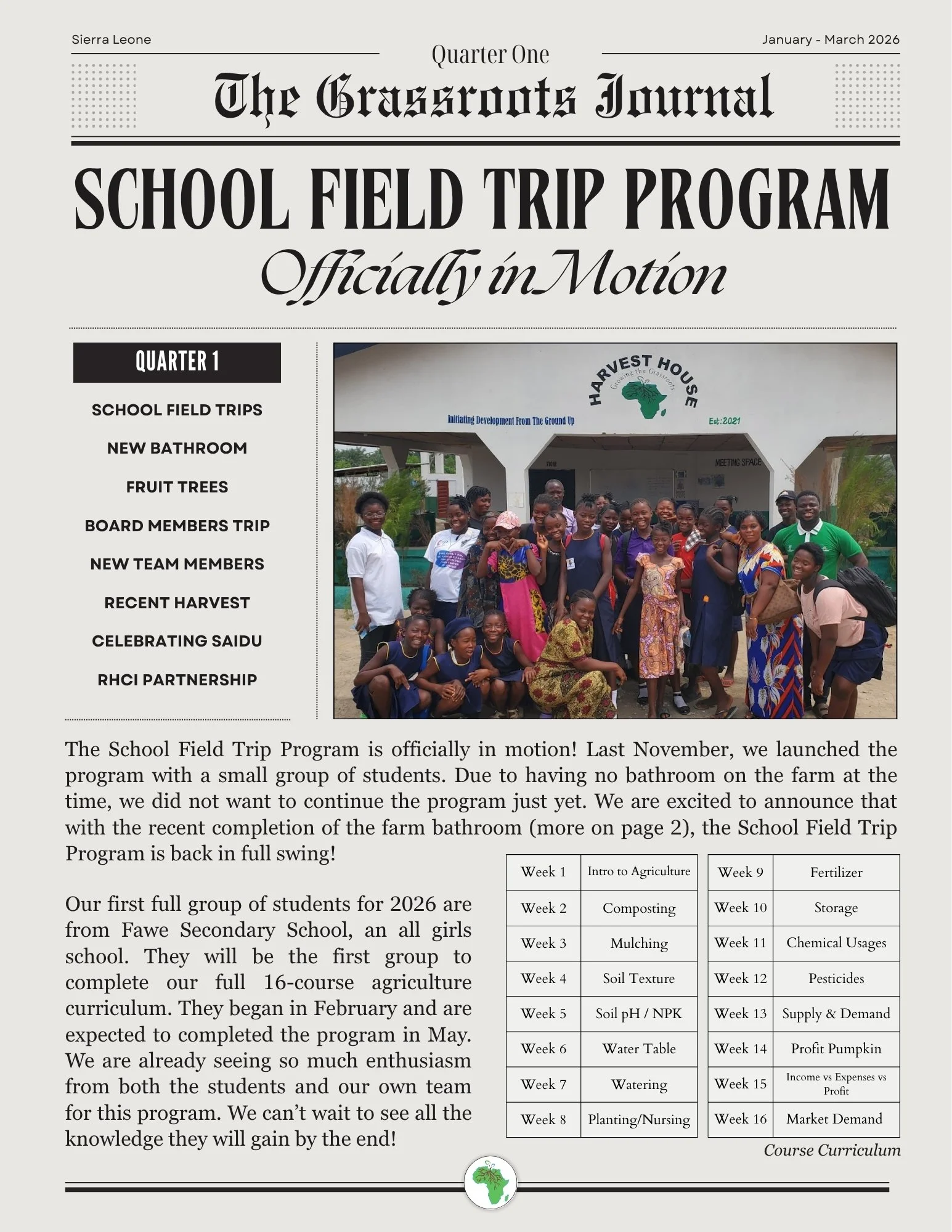Cover of newsletter 2026 Quarter 1