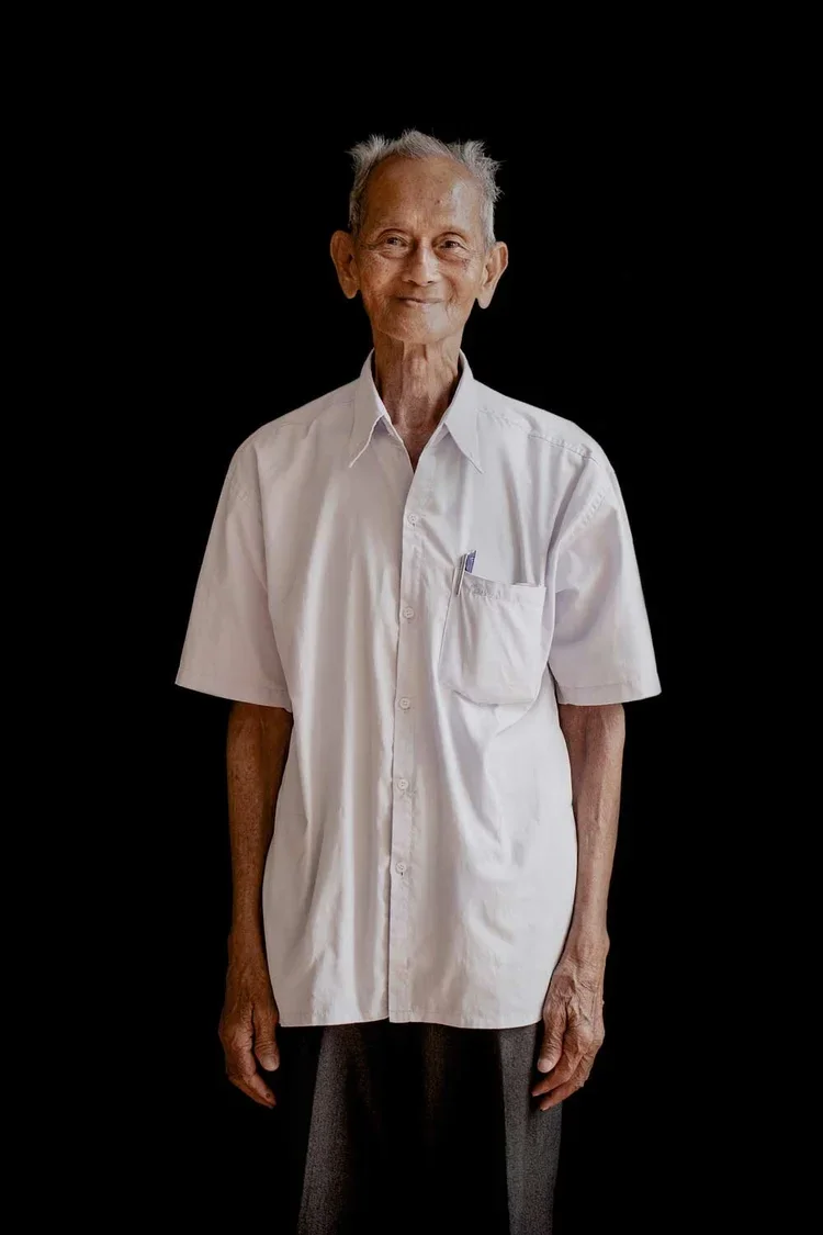 Kong Sokun age 86: "I was first married in 1958 but my wife died of sickness during the war. We had five children. Three of our children died, two from sickness and one was killed by Pol Pot. The two surviving children both work today. My daughter do