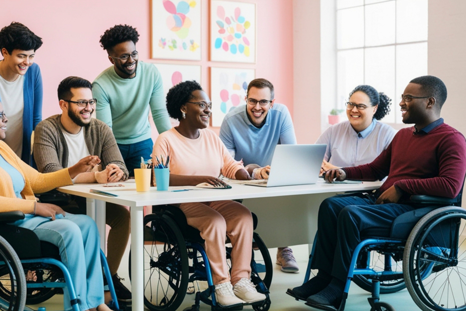 Diverse group of people meeting over a desk