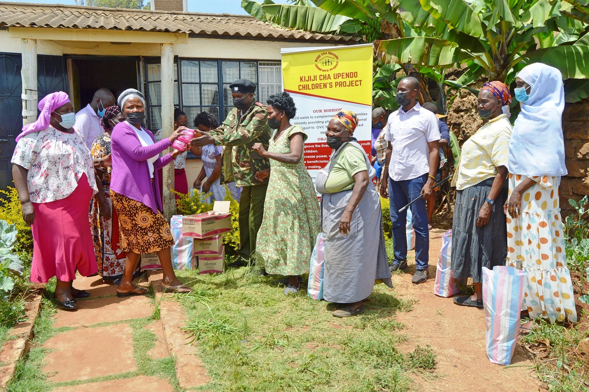 Group of local women at a food distribution point