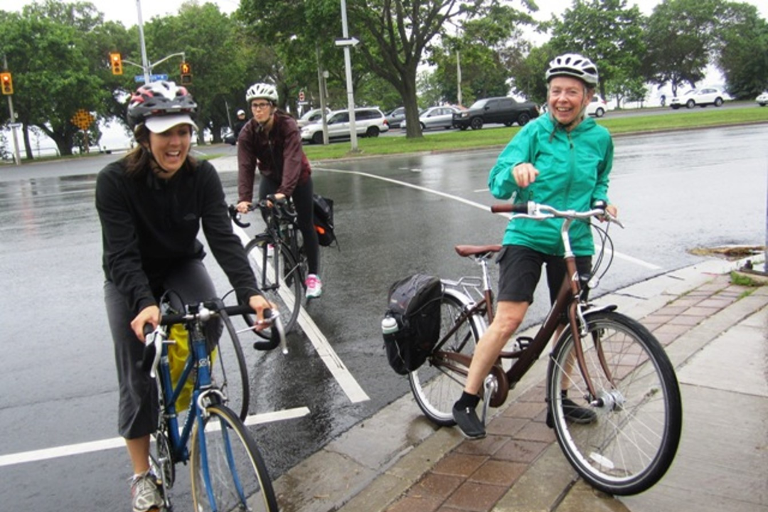 Three people on bikes participating the Village of Love Canada bikeathon fundraiser