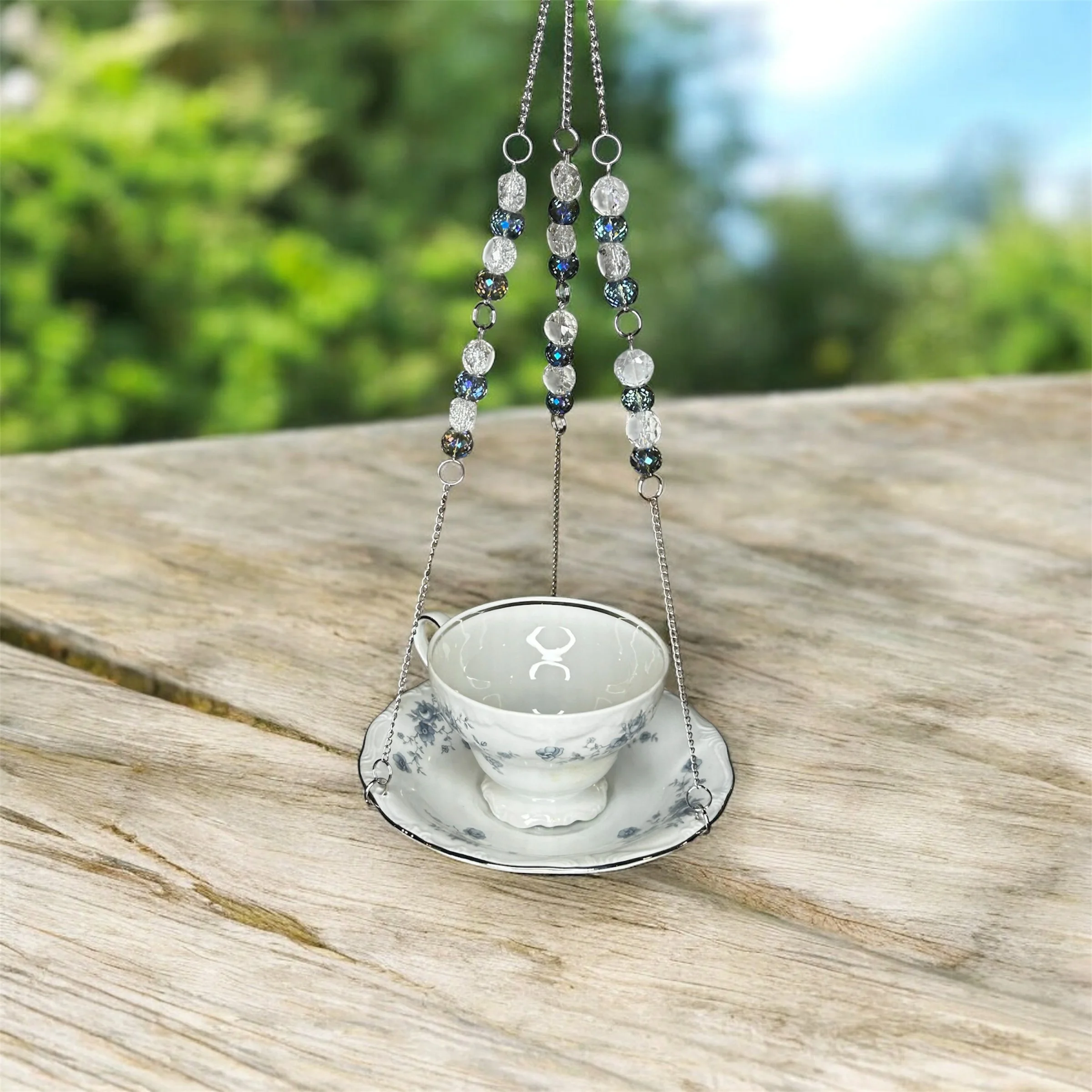 Tea Cup Bird Feeder - Johann Haviland Blue Garland