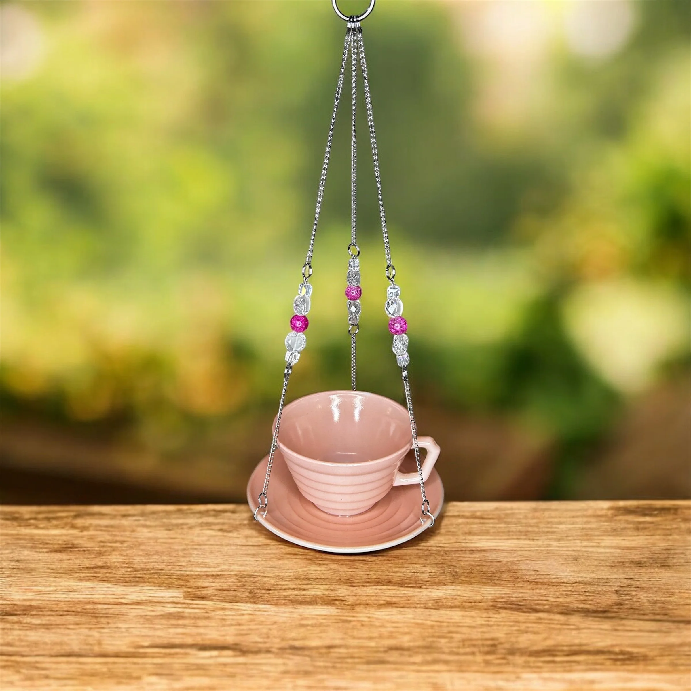 Tea Cup Bird Feeder- Hazel Atlas Moderntone Platonite