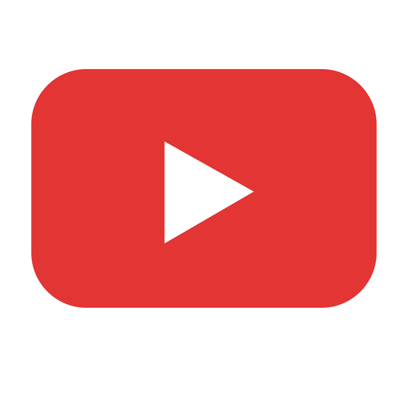 YouTube play button icon with red background and black triangle.