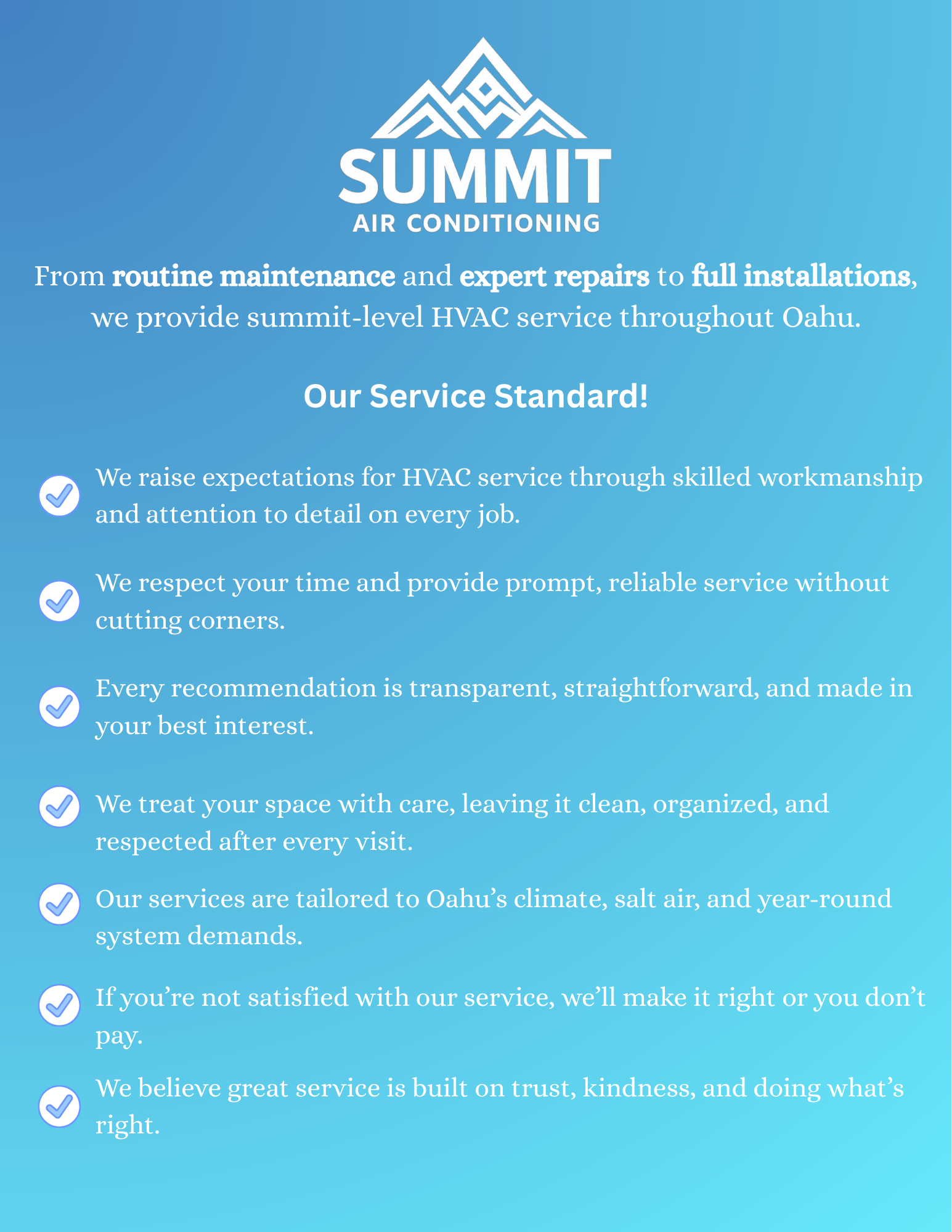 summit air conditioning service standard
