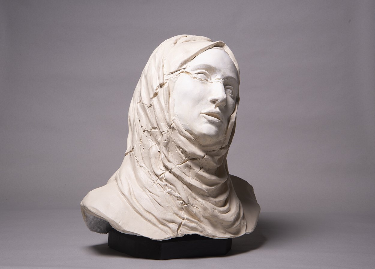 Midlife (detail), 2021, hydrostone, acrylic paint, 17 x 16 x 11 in