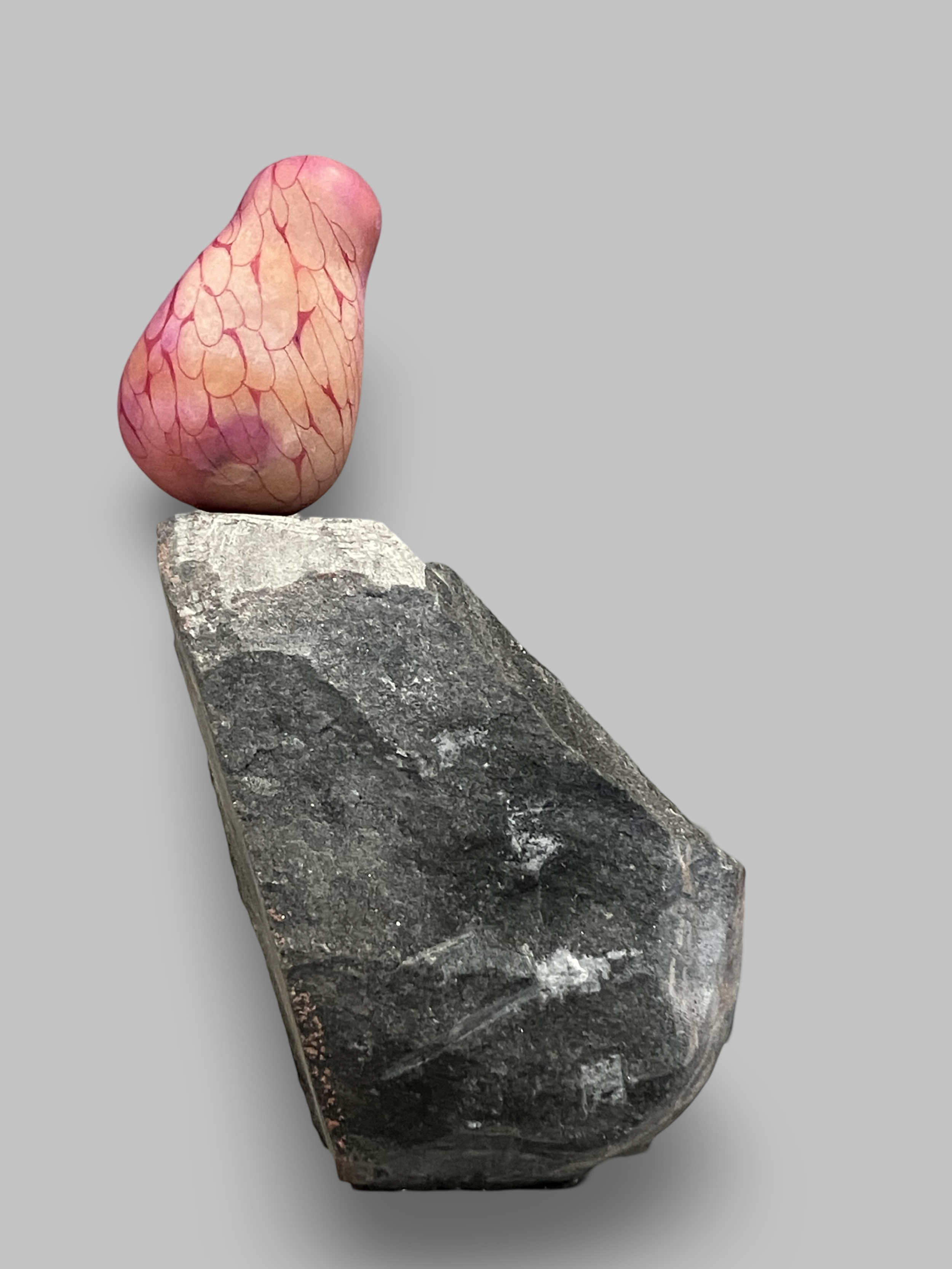 Tidbit No. 9, 2024, Alabaster, West Rutland Grey marble, Ink, 12 x 4 x 8 in