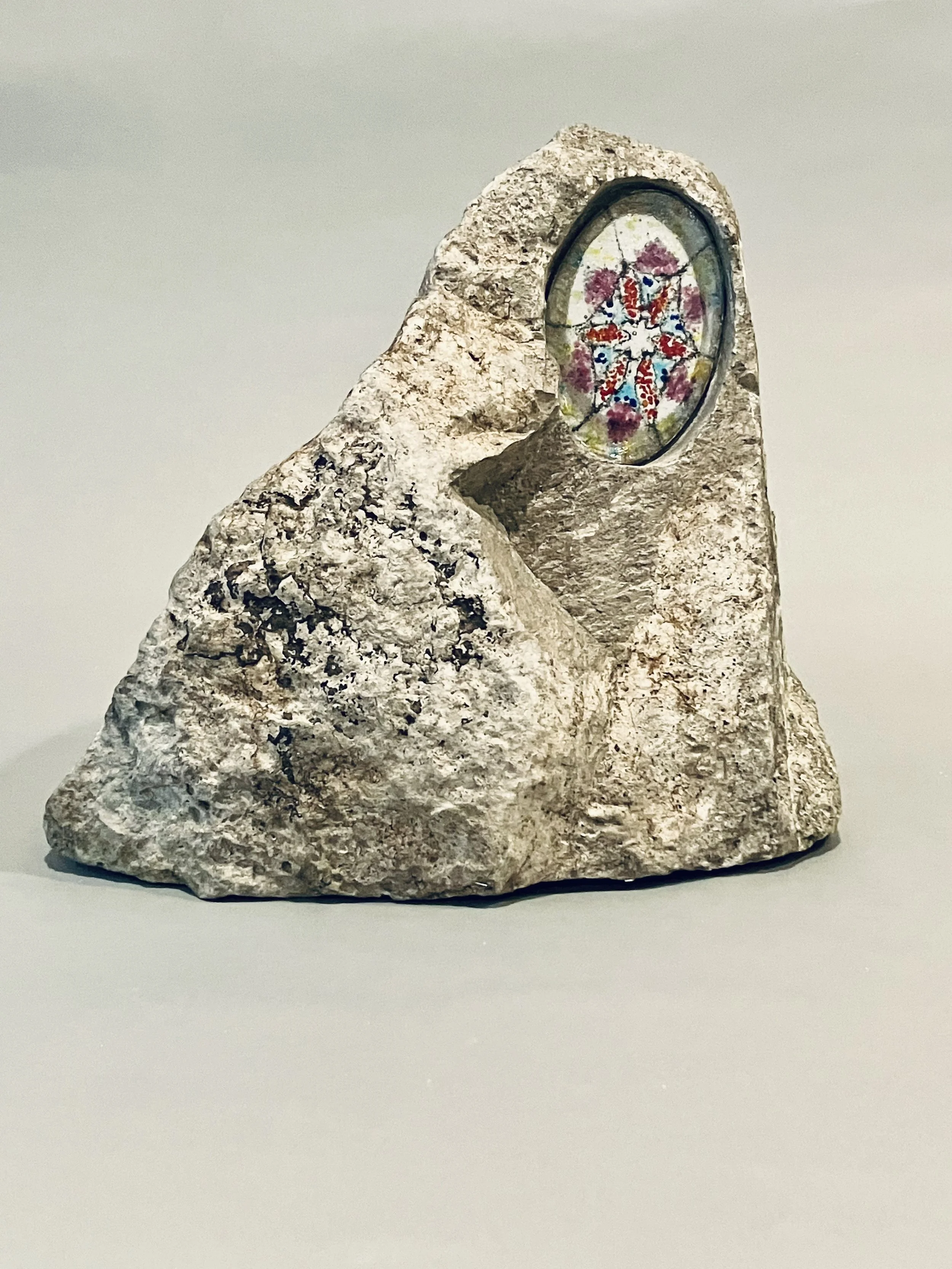 Portal, 2024, Limestone, fused glass