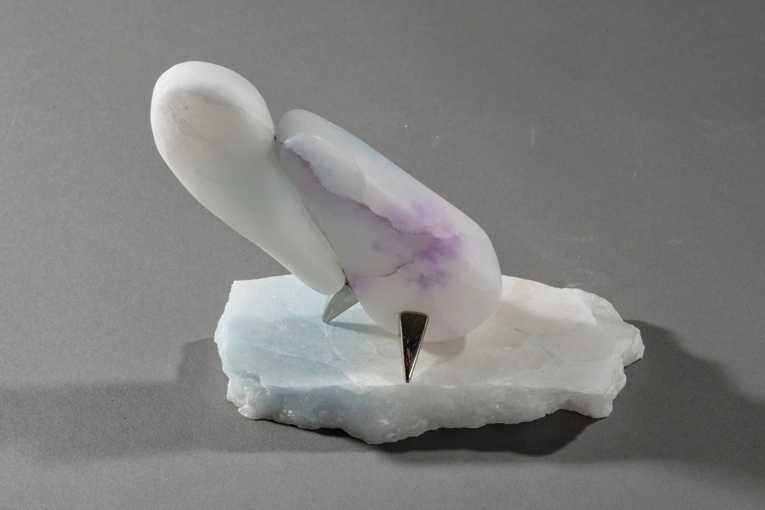 Tidbit No.1, 2023, Alabaster, Ink, Metal Spikes, 4 ½ x 5 ½ x 2 ¼ in (Photography: Richard R Vallon, Jr)