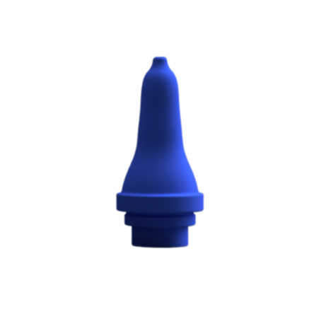 Blue silicone tip known as JT2, an alternative eyedrop tip insert to create smaller droplets.