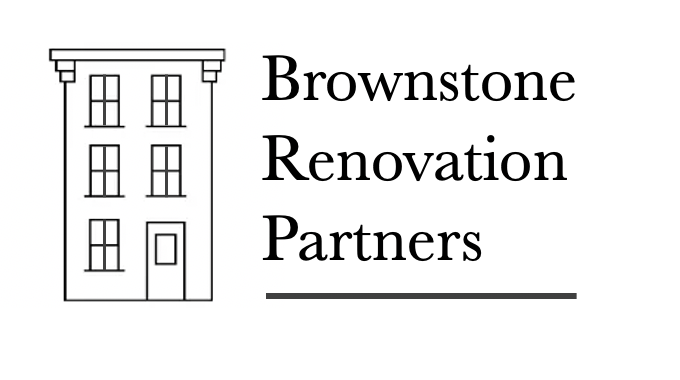 Logo for Brownstone Renovation Partners with an illustration of a four-story townhouse and text.