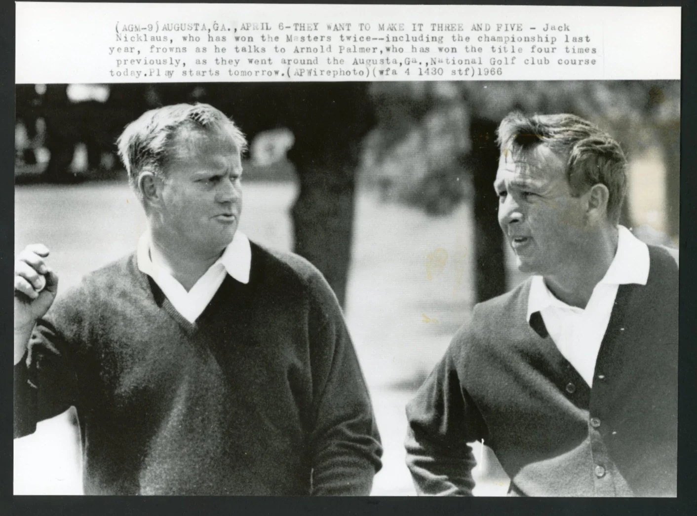 Jack Nicklaus and Arnold Palmer, Augusta 1966.